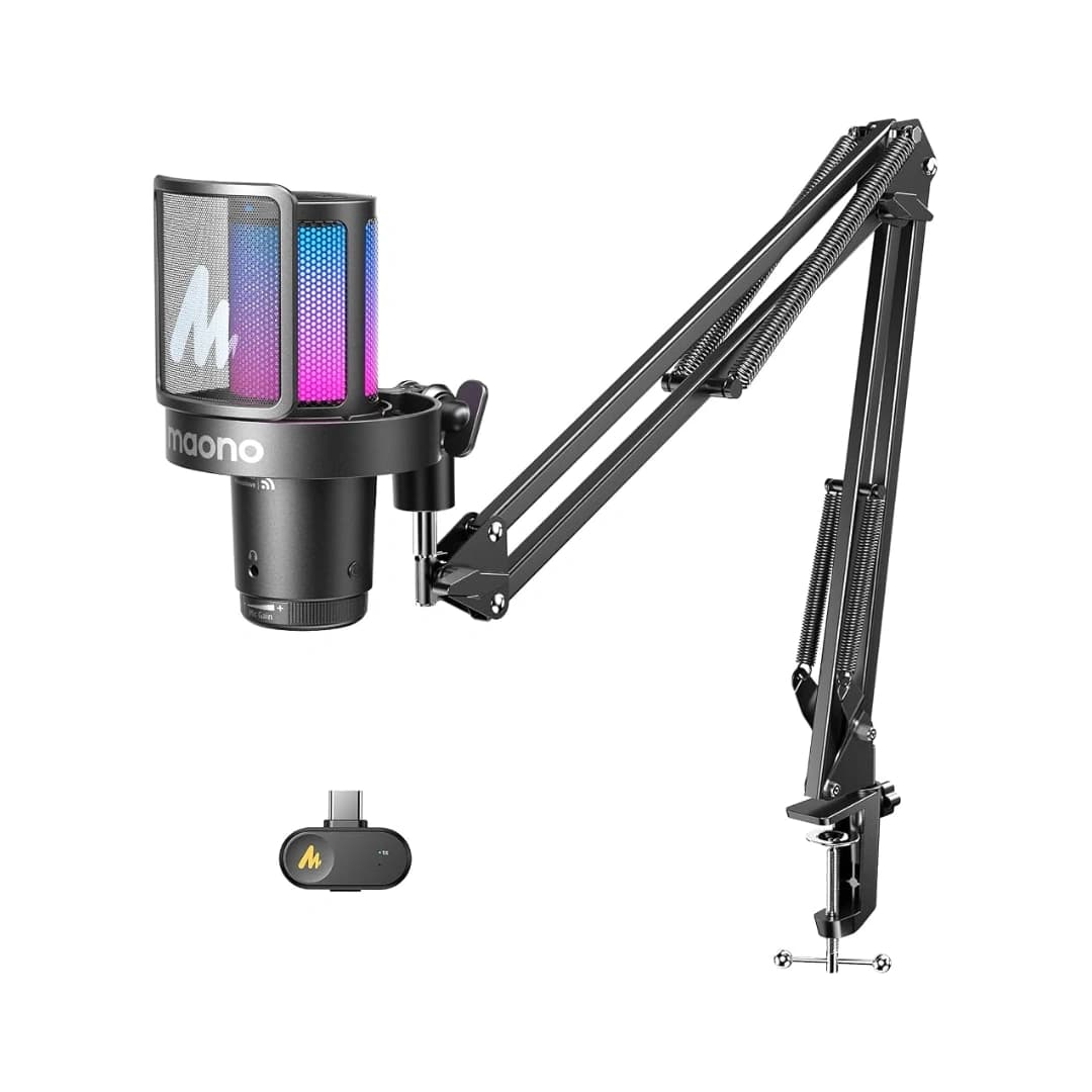 MAONO DGM20W Wireless Condenser Microphone | 2.4GHz Wireless | RGB Lighting | Noise Cancellation | Low-Latency Audio | USB-C Connectivity | Gaming & Streaming Microphone