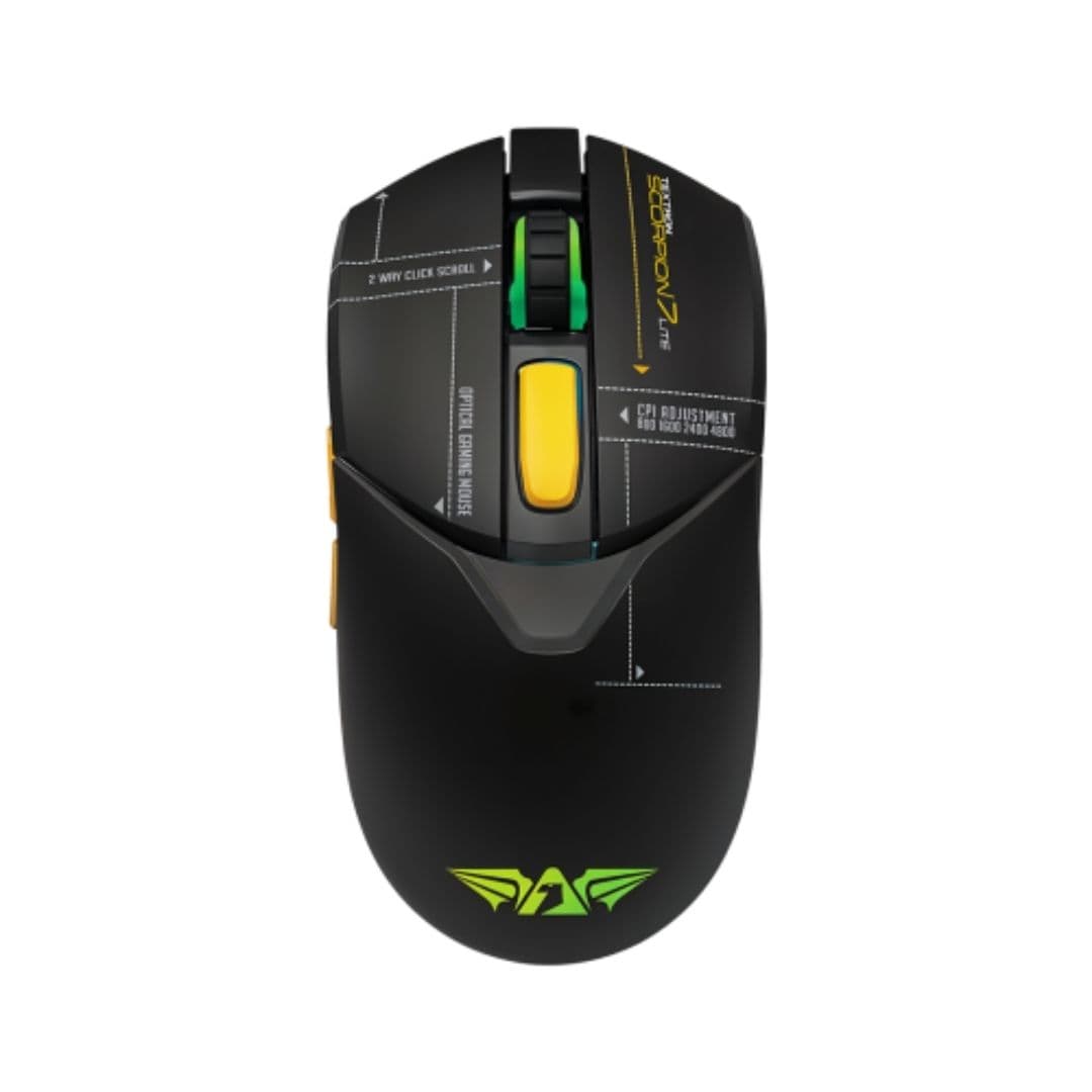 Armaggeddon Textron Scorpion 7 Lite Gaming Mouse | Ambidextrous Design | 200–12800 CPI | 5 Buttons + 2-Way Scroll | 16.8 Million RGB Lights