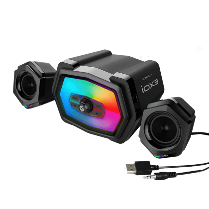 SonicGear IOX 3 2.1 Channel Bluetooth Speaker | 12W RMS Total Power | Bluetooth 5.0, Aux-In, USB & FM Radio | RGB Lighting Effect | Enhanced Bass Design | 45Hz - 18kHz Frequency Response | USB 5V Powered