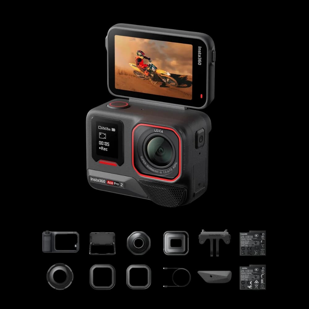 Insta360 Ace Pro 2 Ultimate Videography Bundle | 8K Action Camera | 1/1.3-inch Sensor | Leica Lens | 4K 120fps | 2.5-inch Flip Touchscreen | Active HDR | FlowState Stabilization | Waterproof Design