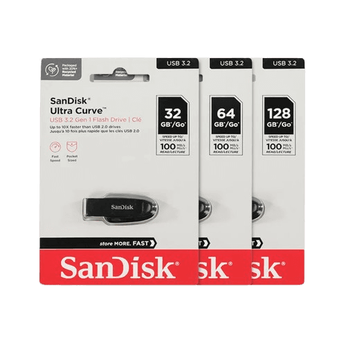 SanDisk Ultra Curve USB 3.2 Gen 1 Flash Drive | 32GB/64GB/128GB/256GB | Up to 100MB/s Read | Capless Retractable Design | Keyring Loop | RescuePRO Deluxe Recovery Software