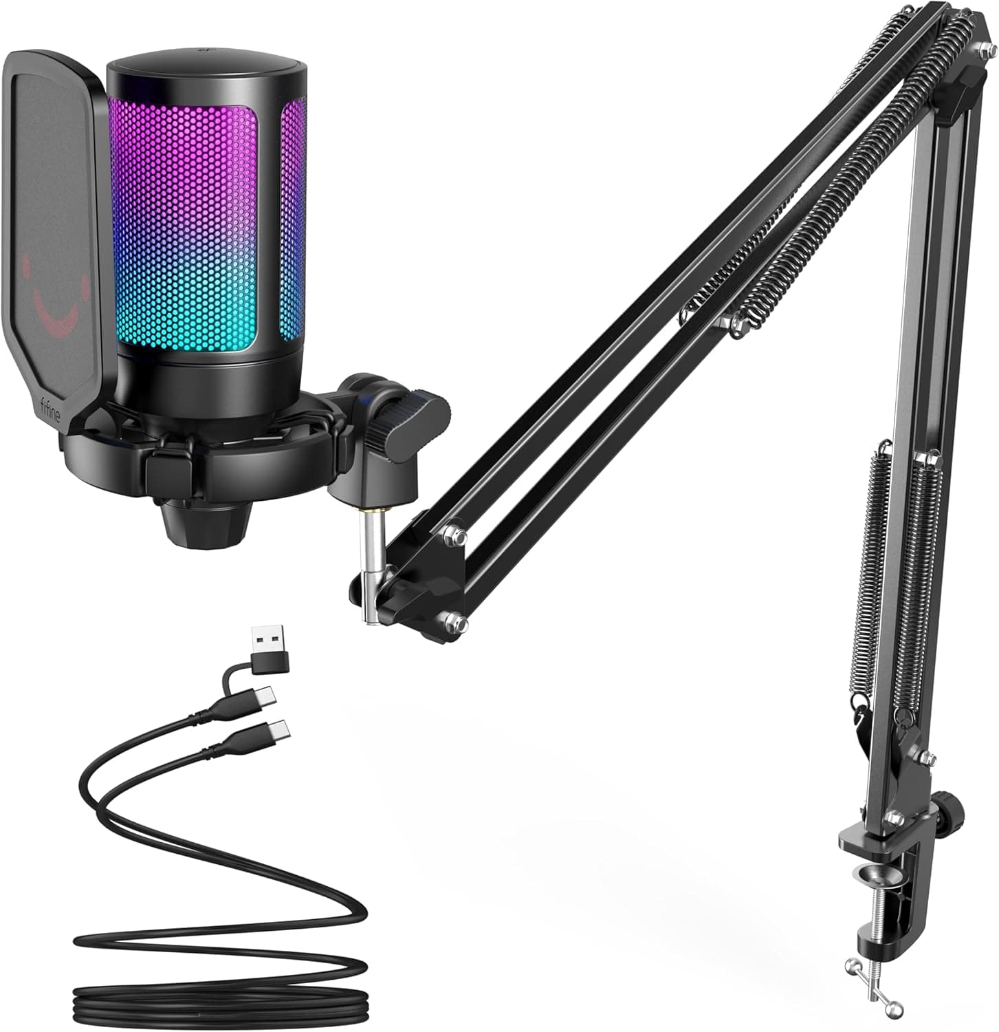 FIFINE AmpliGame A6T | USB Condenser Gaming Microphone | Cardioid Polar Pattern | RGB Lighting | Plug & Play | Boom Arm Stand | Pop Filter | Shock Mount | Mute Button | Gain Knob