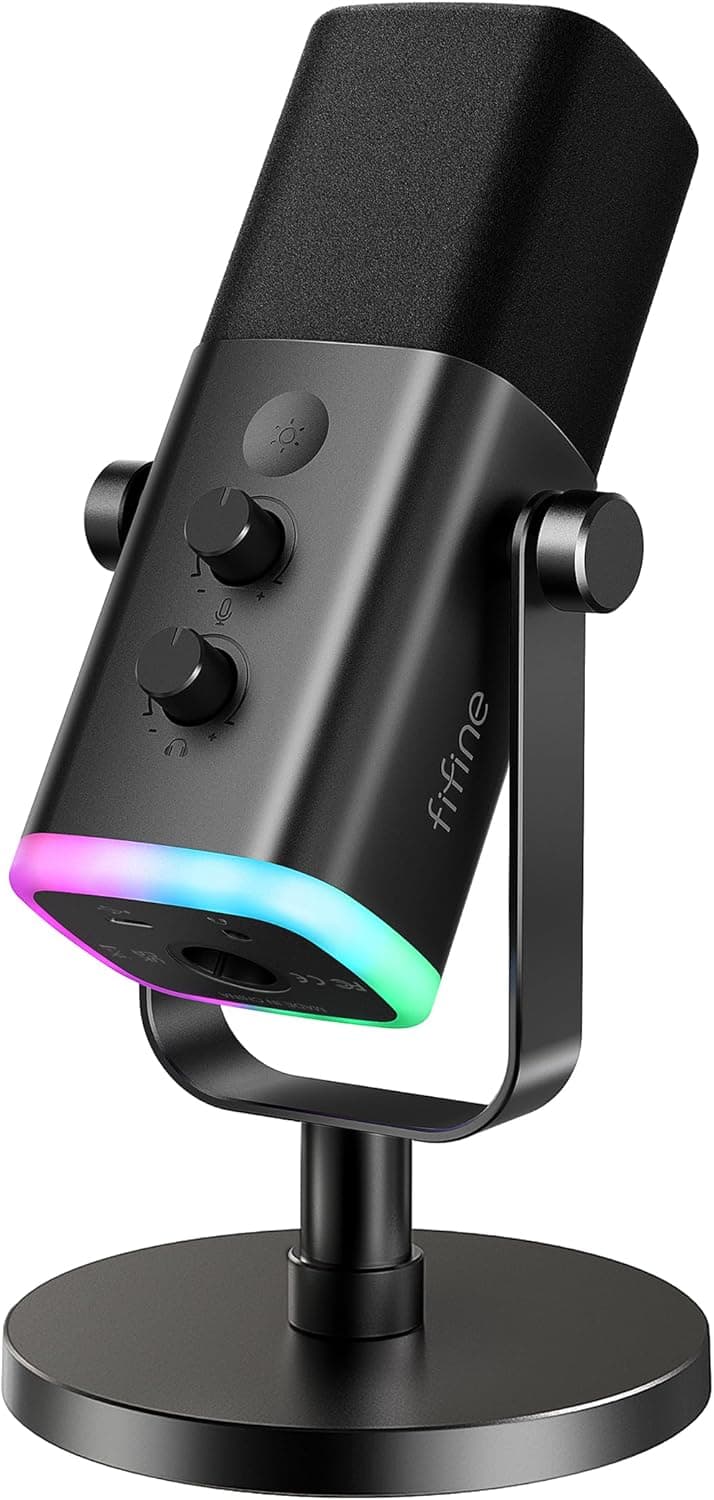 FIFINE AmpliGame AM8 | Dynamic USB/XLR Hybrid Microphone | Cardioid Polar Pattern | RGB Lighting | Headphone Jack | Tap-to-Mute | Gain Knob | Zero-Latency Monitoring | For Gaming, Streaming, Podcasting