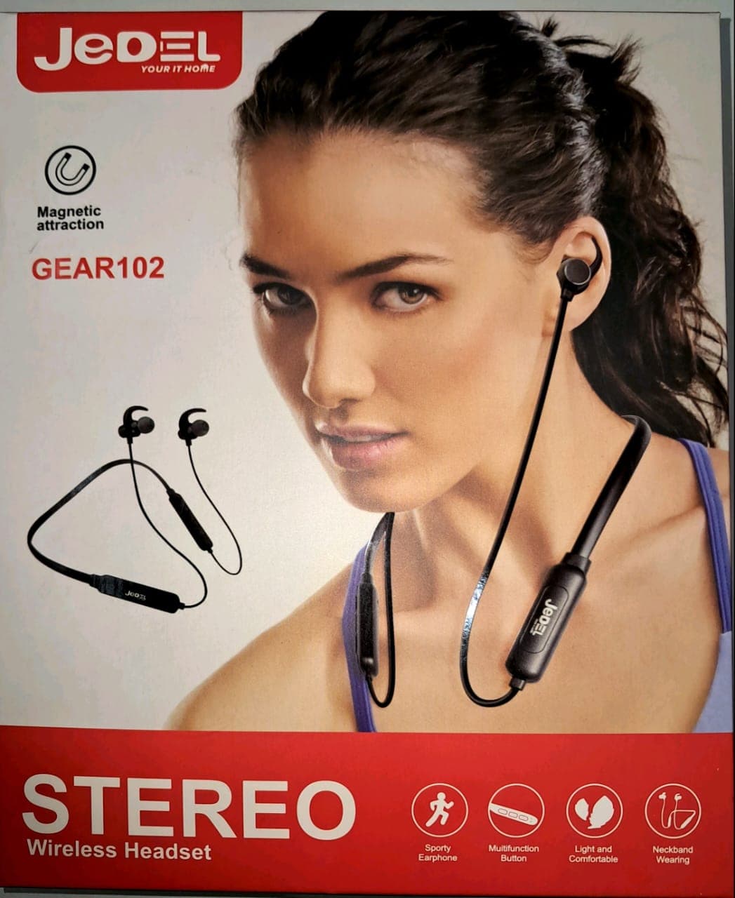 Jedel Gear102 Stereo Wireless Neckband | Bluetooth 5.0 | 10mm Dynamic Driver | 20Hz–20kHz Frequency Response | 110mAh Battery (120H Standby) | 98dB Sensitivity | Lightweight Design