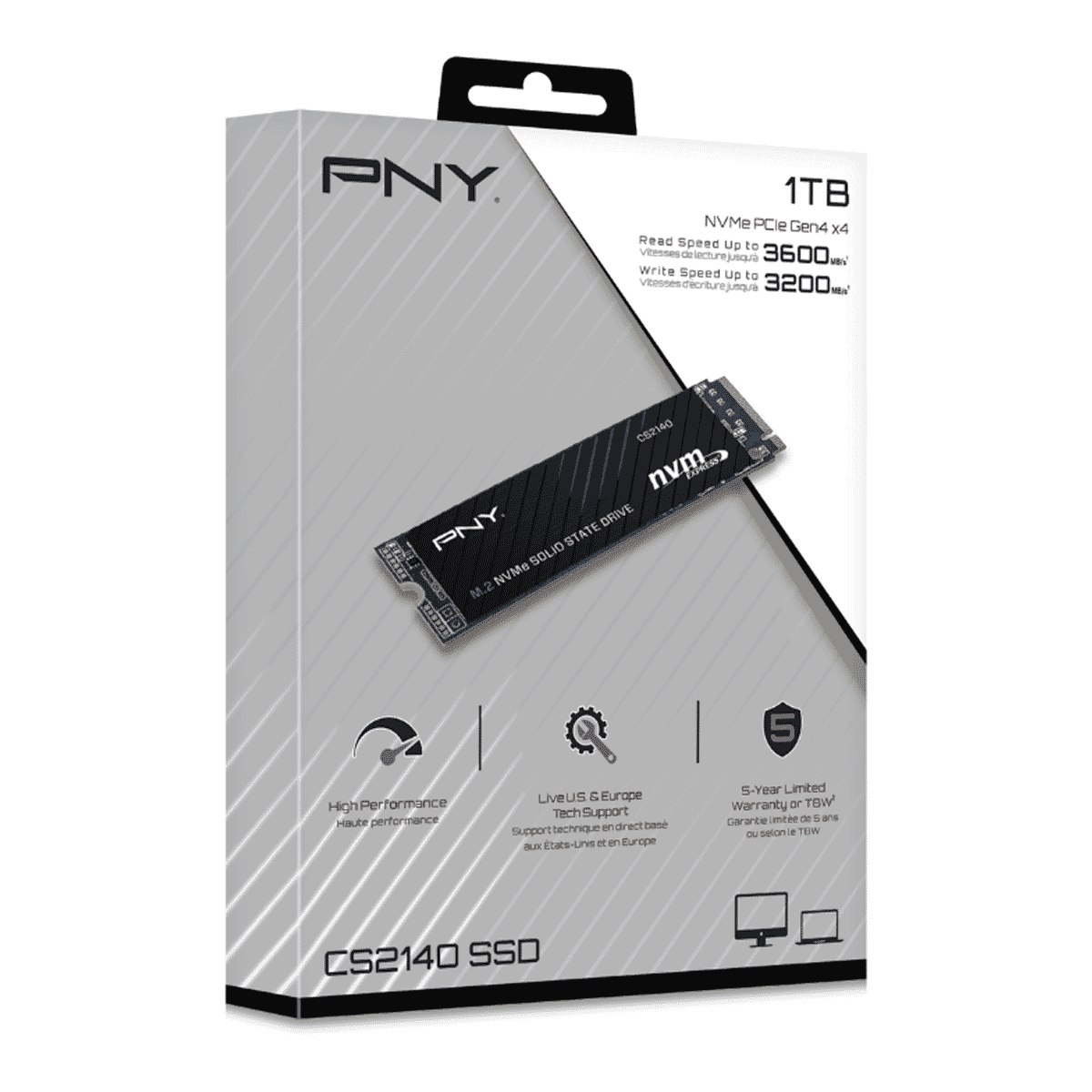 PNY CS2140 1TB M.2 2280 NVMe Gen4x4 SSD | PCIe Gen4 x4 Interface | Sequential Read Up to 3,600 MB/s | Write Up to 3,200 MB/s | 3D Flash Memory