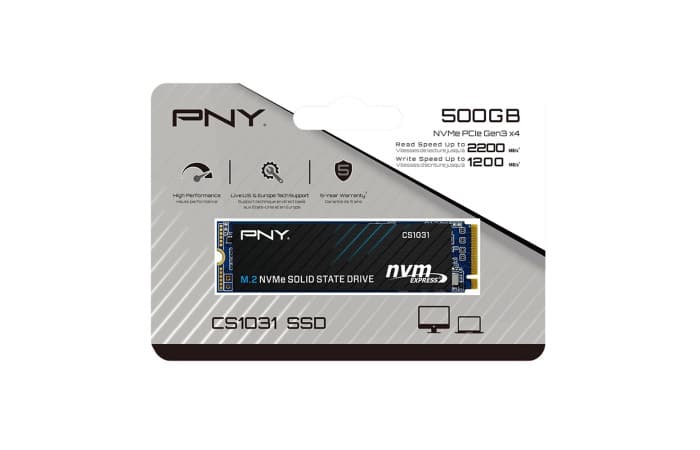 PNY CS1031 M.2 2280 NVMe Gen3x4 500GB SSD | PCIe Gen 3x4 NVMe 1.3 Interface | 3D NAND | Sequential Read Up to 2200MB/s, Write Up to 1200MB/s | Full End-to-End Data Path Protection