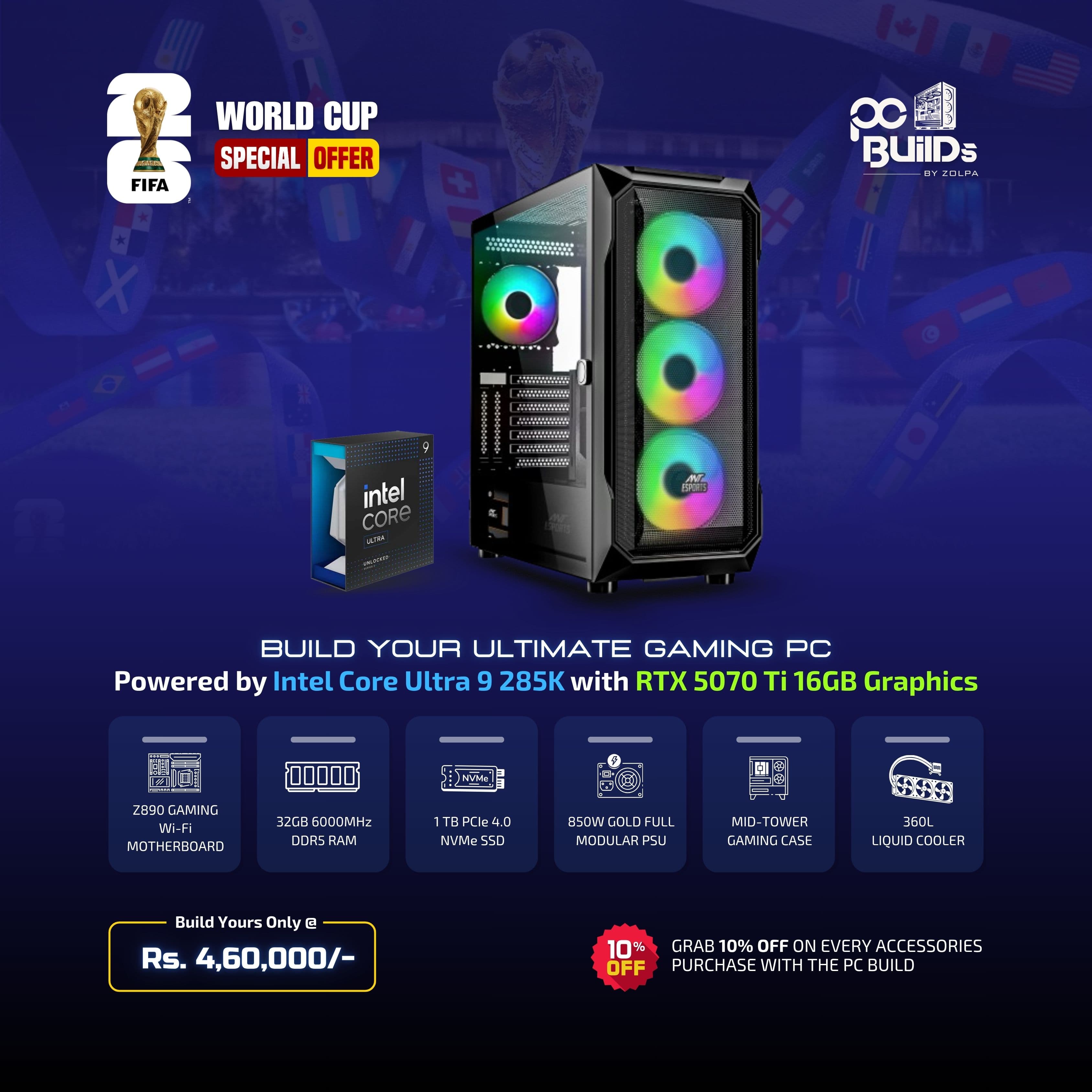 Build Your Ultimate Gaming PC | Intel Core Ultra 9 285k | 32GB RAM | 1TB SSD | Z890 Gaming Wifi Motherboard | RTX 5070 Ti 16GB | Mid-Tower Gaming Case | 360L Liquid Cooler | 850W Gold PSU