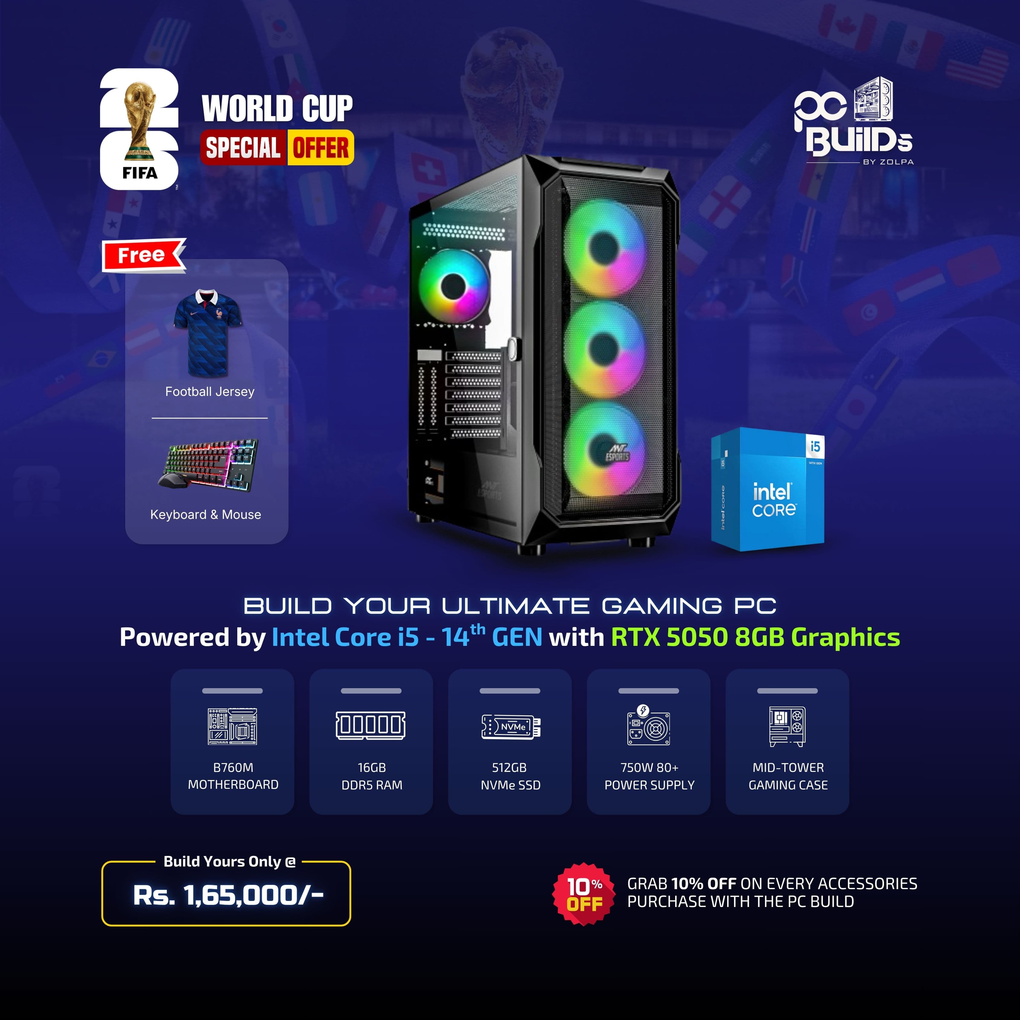 Build Your Ultimate Gaming PC | Intel Core i5 14th Gen Processor | 16GB RAM | 512GB SSD | B760M | RTX 5050 8GB | 750W 80+ PSU | Mid-Tower RGB Gaming Case