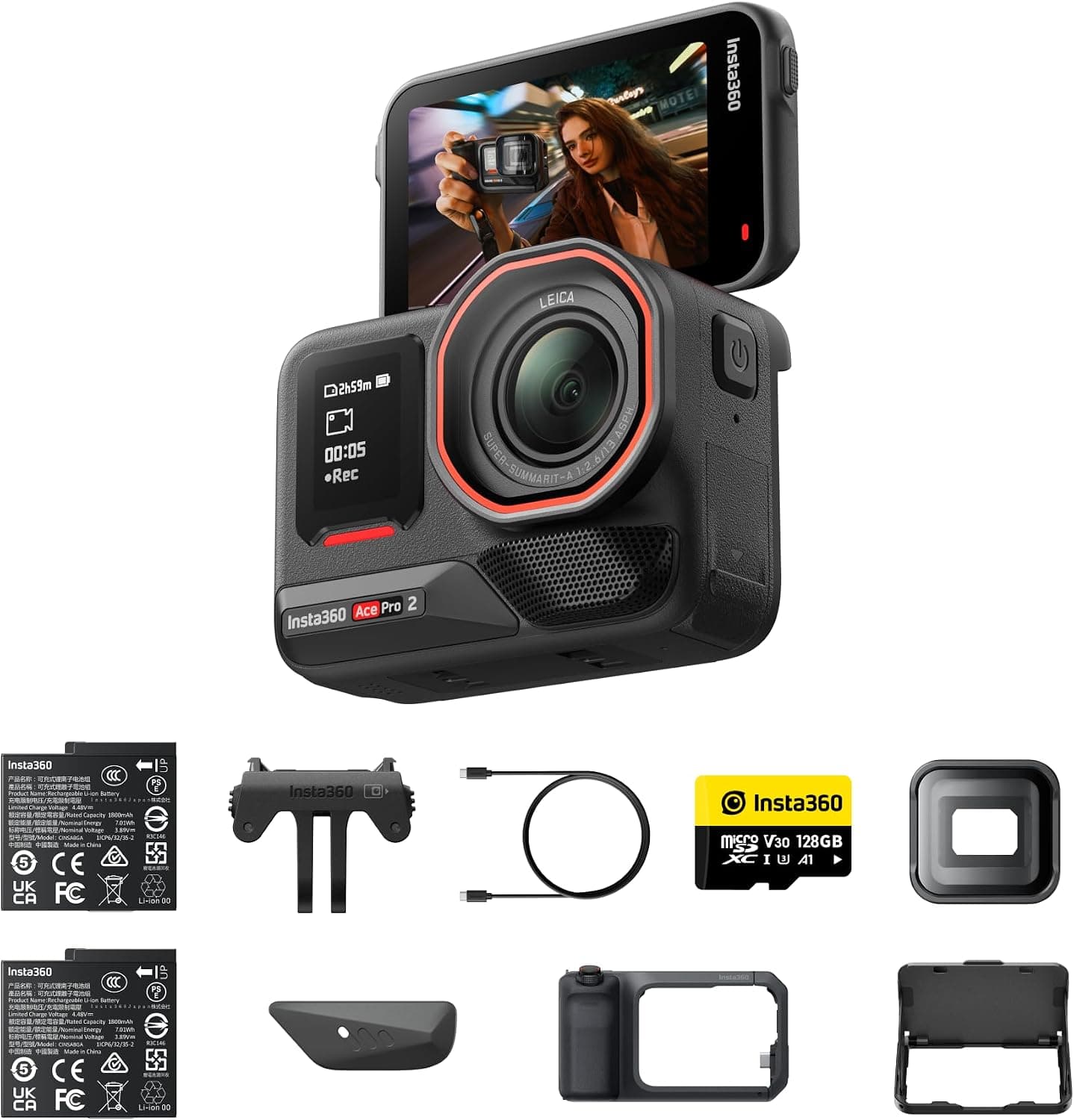Insta360 Ace Pro 2 Videography Bundle Limited Edition | 8K Action Camera | 1/1.3-inch Sensor | Leica Lens | 4K 120fps | 2.5-inch Flip Touchscreen | Active HDR | FlowState Stabilization | Waterproof Design