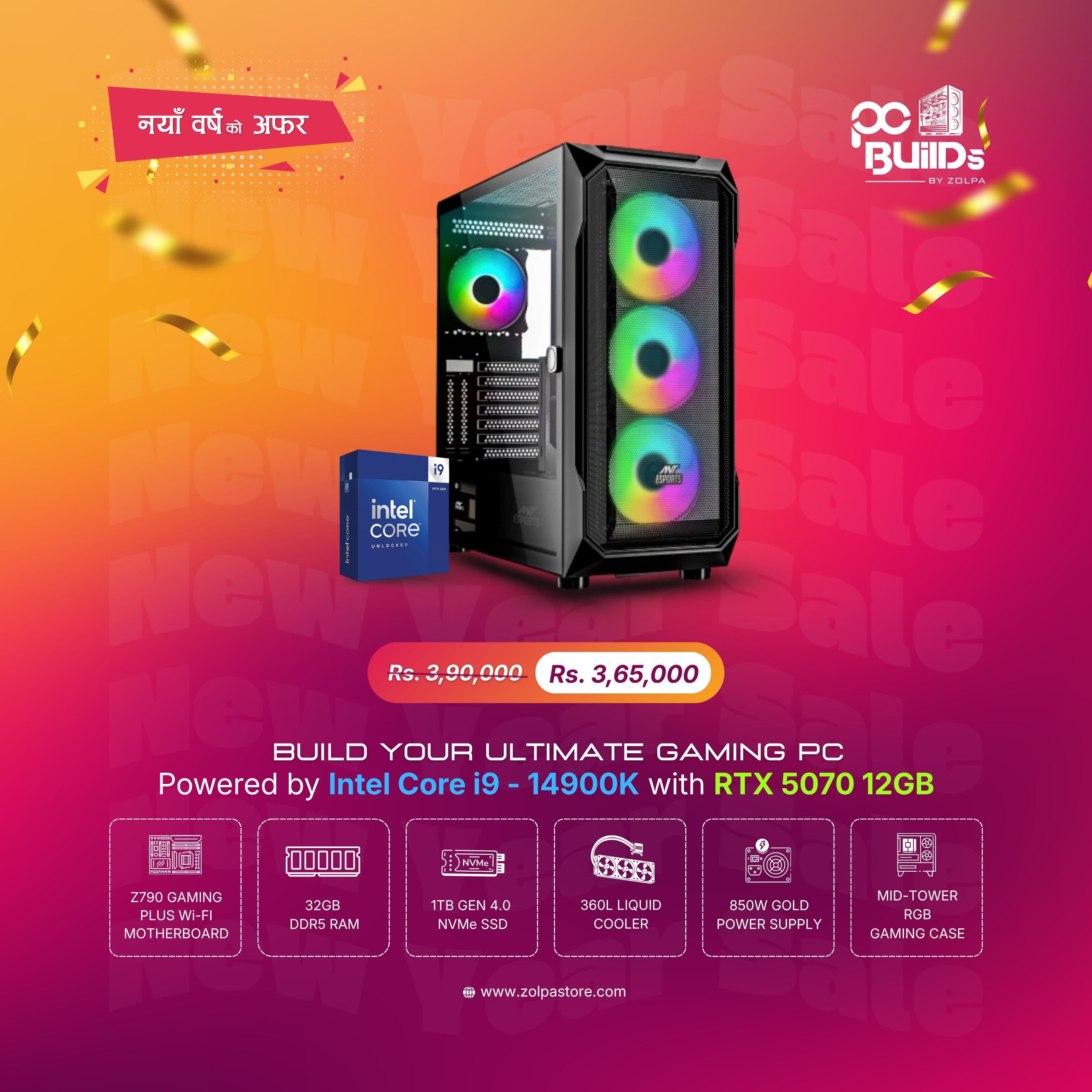 Build Your Ultimate Gaming PC | Intel Core i9-14900K | RTX 5070 12GB | 32GB DDR5 | 1TB NVMe SSD | Z790 Gaming Plus WiFi | 360mm Liquid Cooler | 850W Gold PSU | RGB Mid-Tower Case | Windows 11