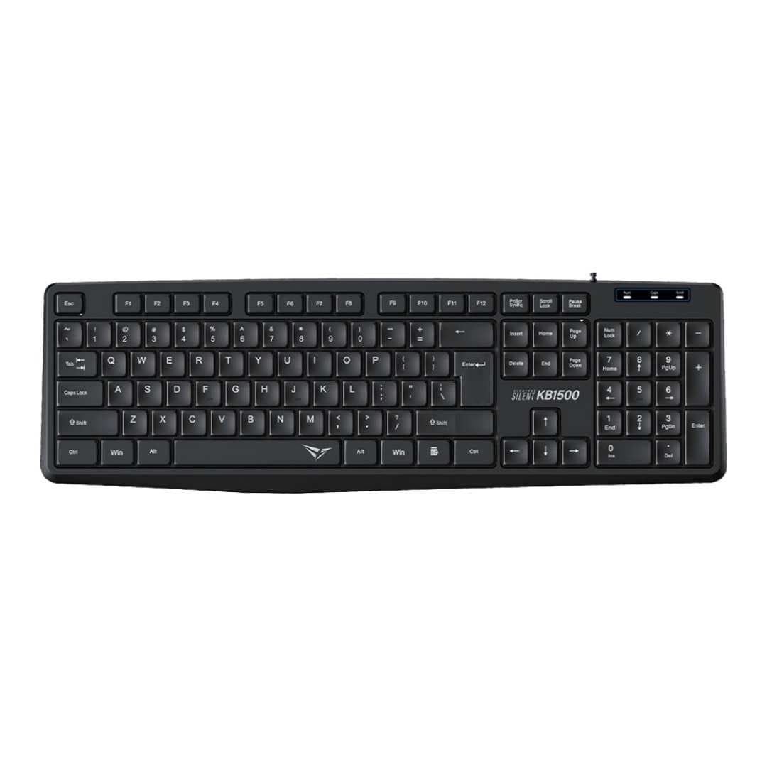 Alcatroz Silent KB1500 USB Wired Keyboard | Full-Size 104 Keys with Numeric Keypad | Soft Silent Key Switches | UV-Coated Durable Keycaps (Up to 5 Million Keystrokes) | 1.2m USB Cable
