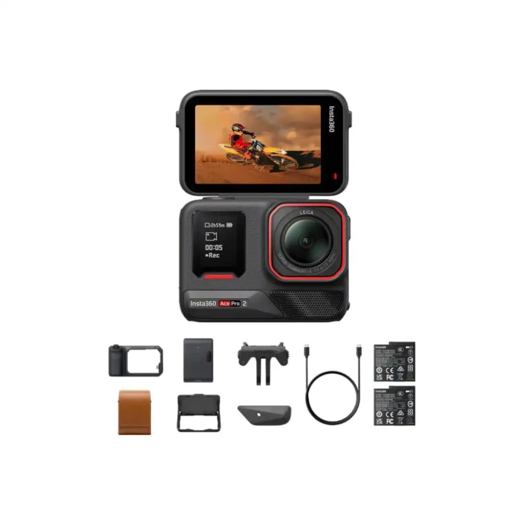 Insta360 Ace Pro 2 Xplorer Bundle | 1/1.3-inch 8K Sensor | Leica SUMMARIT Lens | 8K Video | 2.5-inch Flip Touchscreen | Dual Batteries | Xplorer Grip | Waterproof Action Camera
