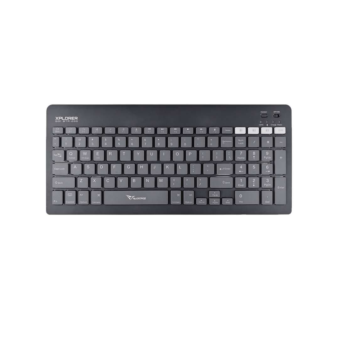 Alcatroz Xplorer Go BTR 200 Dual Mode Wireless Keyboard | Bluetooth 5.2 & 2.4G Connectivity | 99 UV-Coated Chiclet Keys | Ultra-Slim & Portable Design | 180mAh Rechargeable Battery (100Hrs Usage, 2 Months Standby)