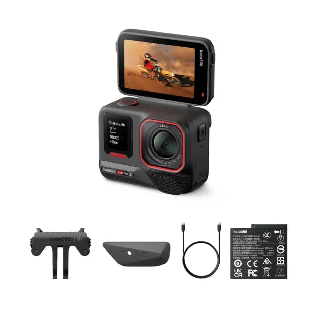 Insta360 Ace Pro 2 Standard Bundle | 8K Action Camera | 1/1.3-inch Sensor | Leica Lens | 4K 120fps | 2.5-inch Flip Touchscreen | Active HDR | FlowState Stabilization | Waterproof Design