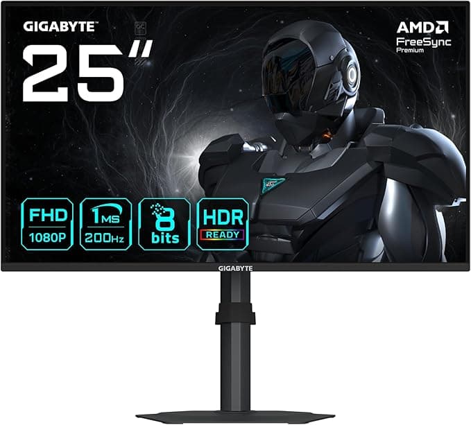 GIGABYTE G25F2 Gaming Monitor | 24.5-inch FHD (1920×1080) 200Hz SS IPS Display | 1ms GTG Response Time | 120% sRGB | HDR10 | AMD FreeSync Premium | Height Adjustable Stand | 2× HDMI 2.0, 1× DP 1.4