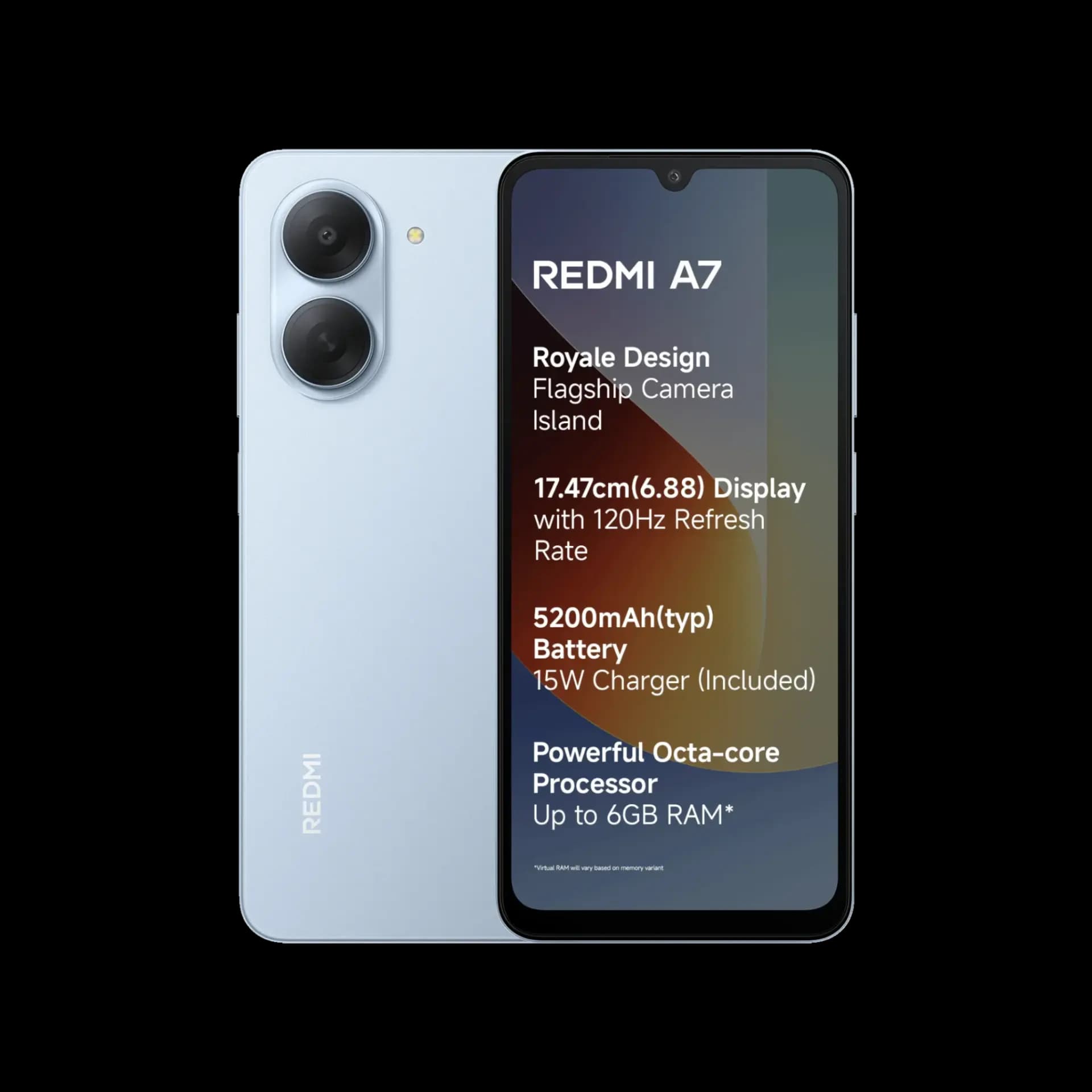 Redmi A7 4G Smartphone | 6.88" 120Hz Display | UNISOC T7250 | 3GB RAM | 64GB Storage | 13MP AI Camera | 5200mAh Battery | Android 15 Go