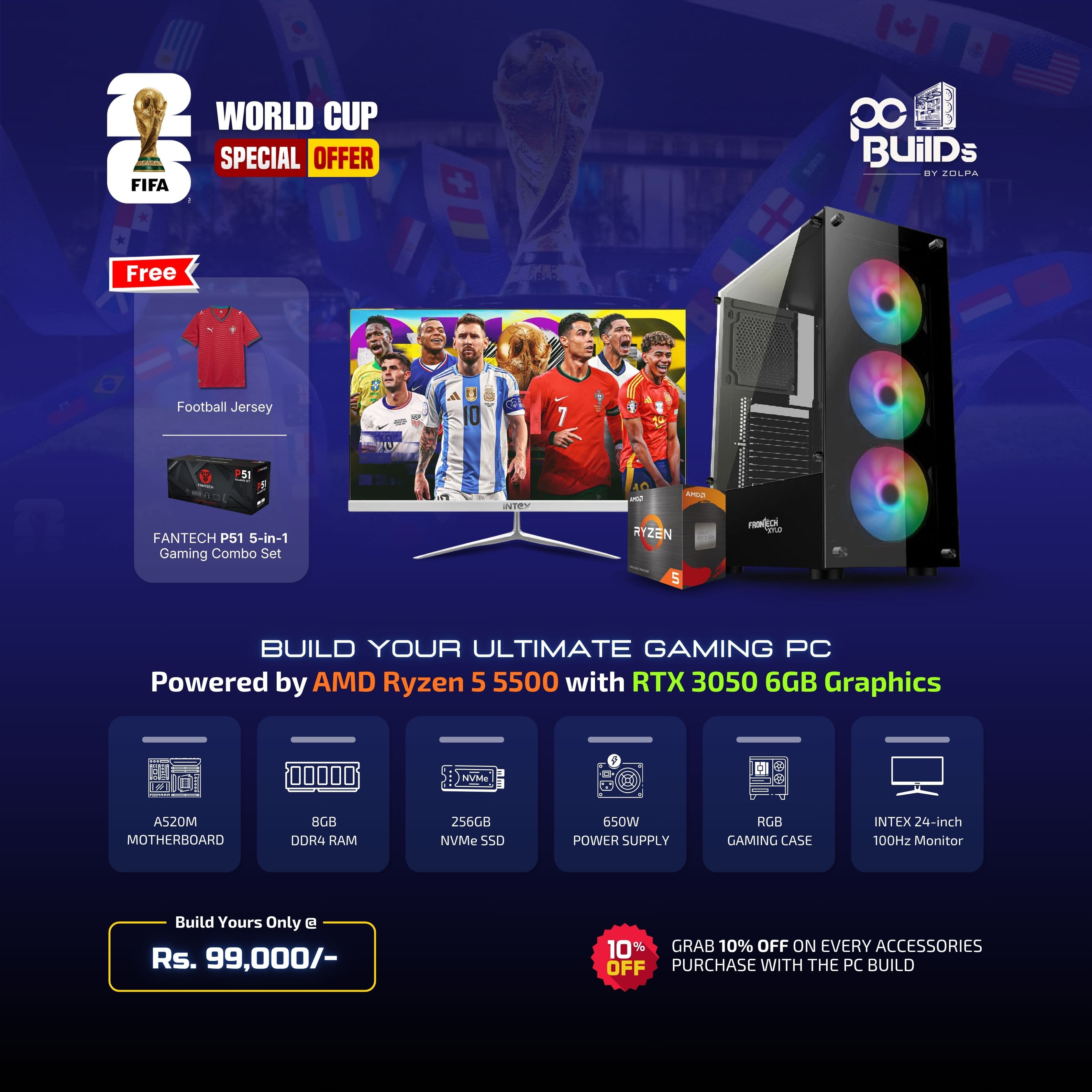Build Your Ultimate Gaming PC | AMD Ryzen 5 5500 Processor | 8GB RAM | 256GB SSD | A520M Motherboard | NVIDIA RTX 3050 6GB | RGB Gaming Case