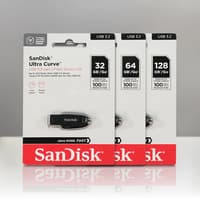 SanDisk Ultra Curve USB 3.2 Gen 1 Flash Drive | 32GB/64GB/128GB/256GB | Up to 100MB/s Read | Capless Retractable Design | Keyring Loop | RescuePRO Deluxe Recovery Software