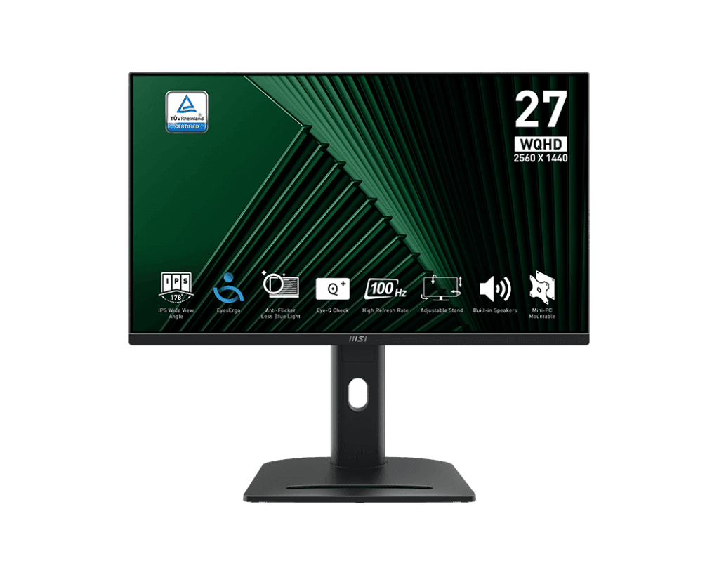 MSI PRO MP275QPG 27" Business Productivity Monitor | 2K QHD (2560 x 1440) IPS Display | 100Hz Refresh Rate | 1ms Response Time | 100% sRGB Color Gamut | EyeCare Technology | 90° Pivot & Height Adjustable Stand