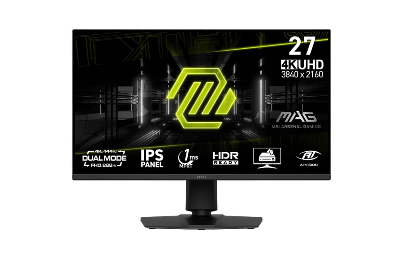 MSI MAG 275UPD E14 – 27" UHD (3840 × 2160) IPS Ergonomic Flat Gaming Monitor | Dual Mode FHD (1920 × 1080) | 250 nits Brightness | 2×2W Speakers | Adaptive-Sync | 1× DisplayPort 1.4a, 2× HDMI 2.1 (4K @144Hz)