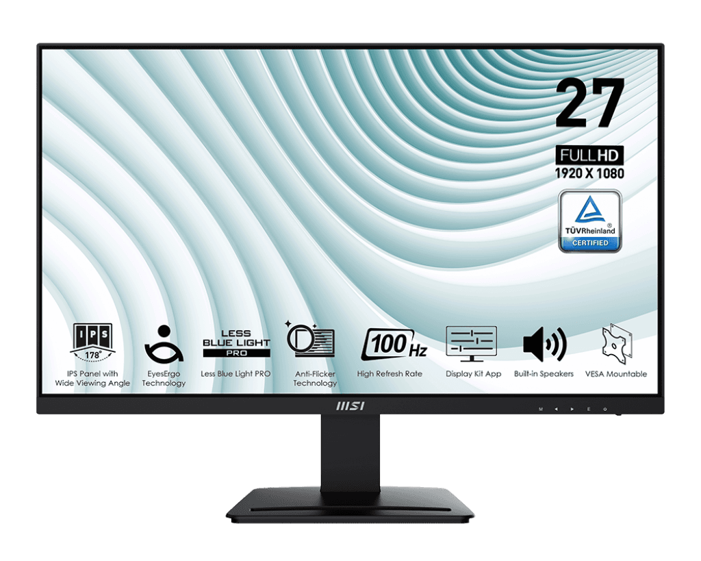 MSI Pro MP273A 27 Inch IPS Monitor (Full HD 1920 x 1080 | 100Hz Refresh Rate | 106% sRGB Coverage | HDMI, VGA, DisplayPort | 2 x 3W Built-in Speakers | 16.7 Million Colors | 1-Year Warranty)