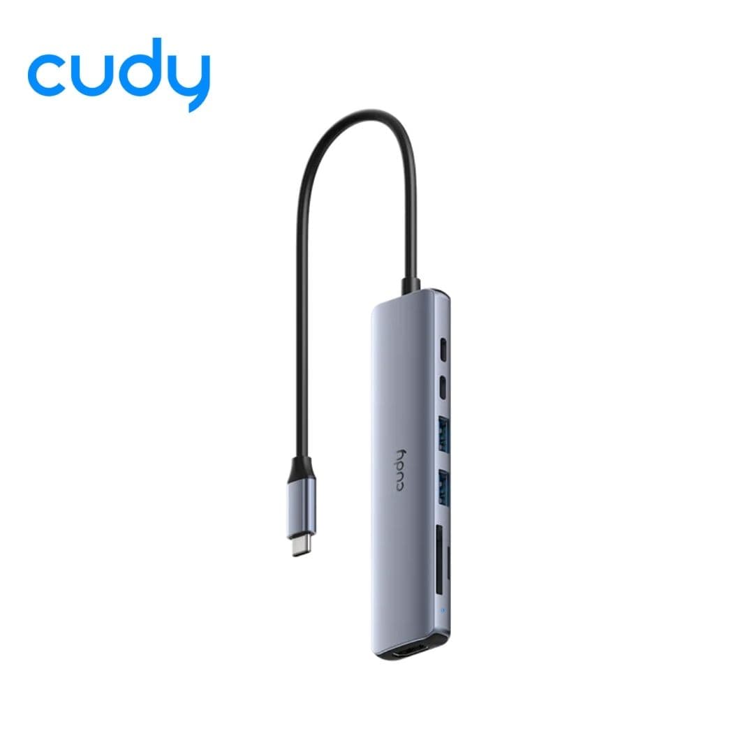 Cudy UH407 Type-C 7-in-1 Hub | 4K@60Hz HDMI | 2x USB-A 3.0 + 1x USB-C Data | USB-C PD Input | SD & TF Card Slots (Simultaneous) | USB-C 3.2 Gen 1 Interface | Aluminum Alloy + ABS Material