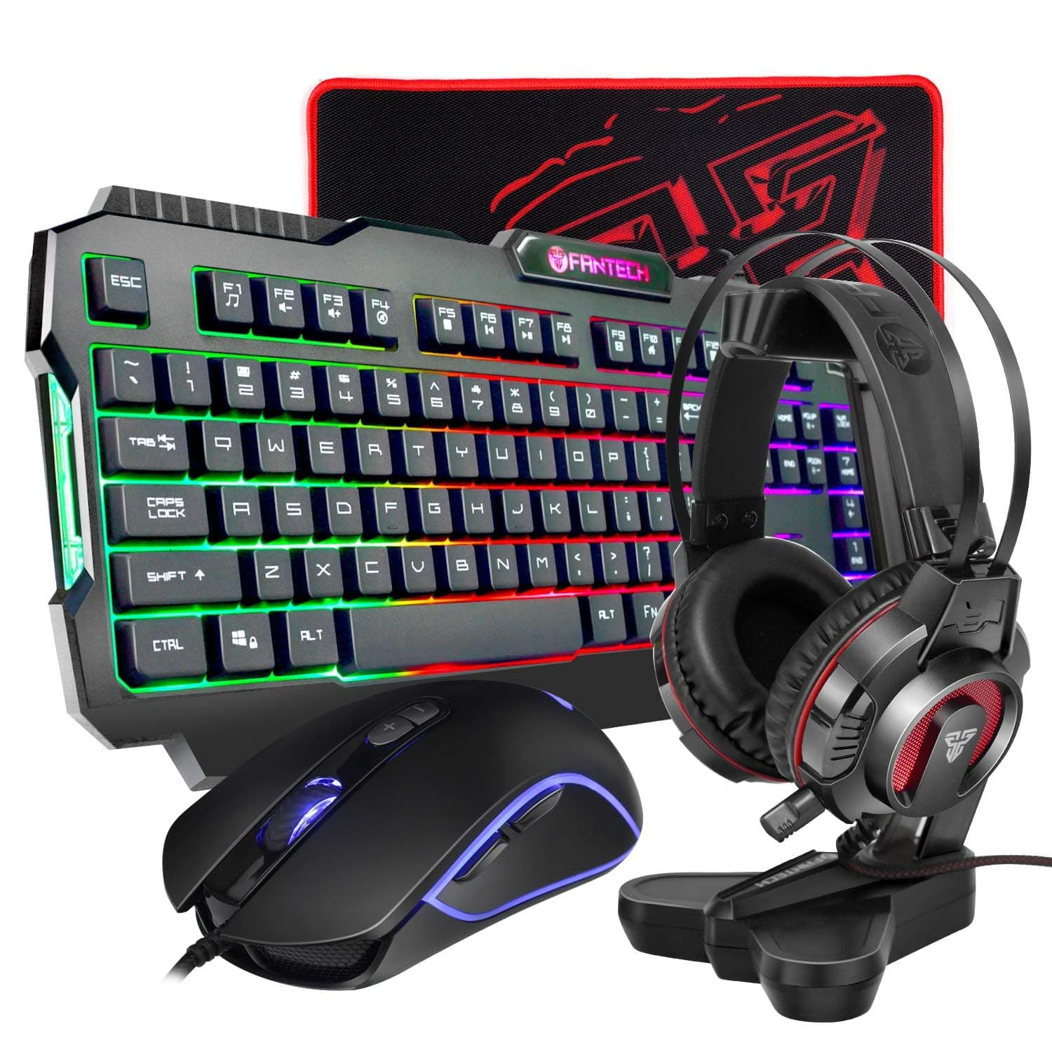 Fantech P51 5-in-1 Complete Gaming Combo Set | Gaming Headphone | Ergonomic Mouse | RGB Keyboard | Smooth Mousepad & Stand