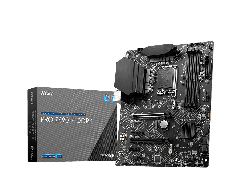 MSI PRO Z690-P DDR4 Motherboard | ATX | Supports Intel 12th Gen Core Processors | LGA 1700 Socket | DDR4-5000MHz (OC) | PCIe 5.0 x16 | 2x M.2 Gen4 x4 | 4K/30Hz HDMI | 2.5G LAN | Black