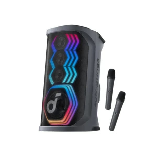 Anker Soundcore Rave 3S AI Karaoke Party Speaker | 200W Deep Bass Sound | Dual Wireless Mics | AI Vocal Removal | RGB Party Lighting | 12-Hour Playtime | IPX4 Water-Resistant | App-Controlled EQ & Effects