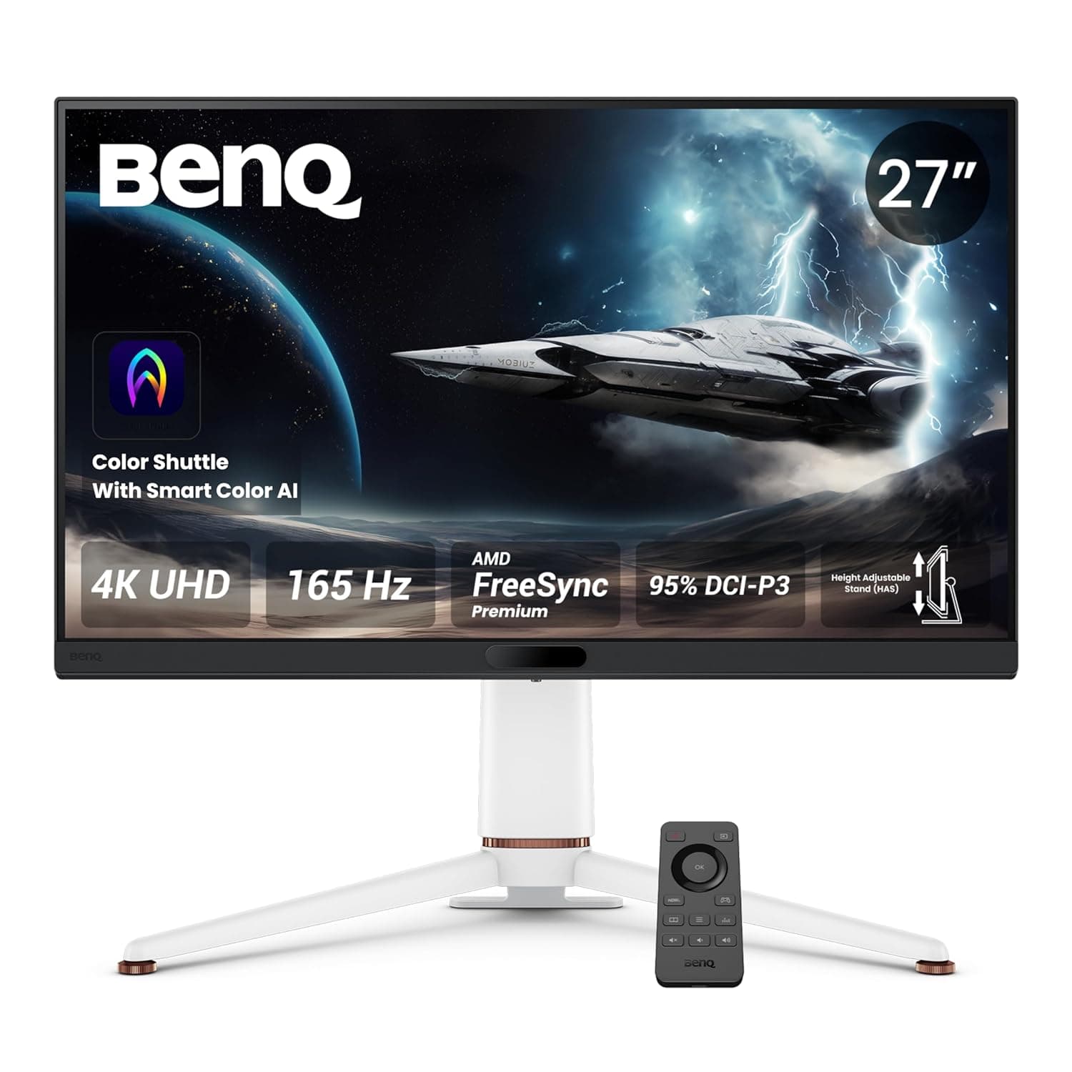 BenQ MOBIUZ EX271U – 27" 4K (3840 × 2160) Gaming Monitor | 165Hz Refresh Rate | 1ms GtG Response Time | 95% P3 Color Gamut | 1.07 Billion Colors | LED Backlight | Tilt, Swivel & Pivot | Low Blue Light & Flicker-Free Technology