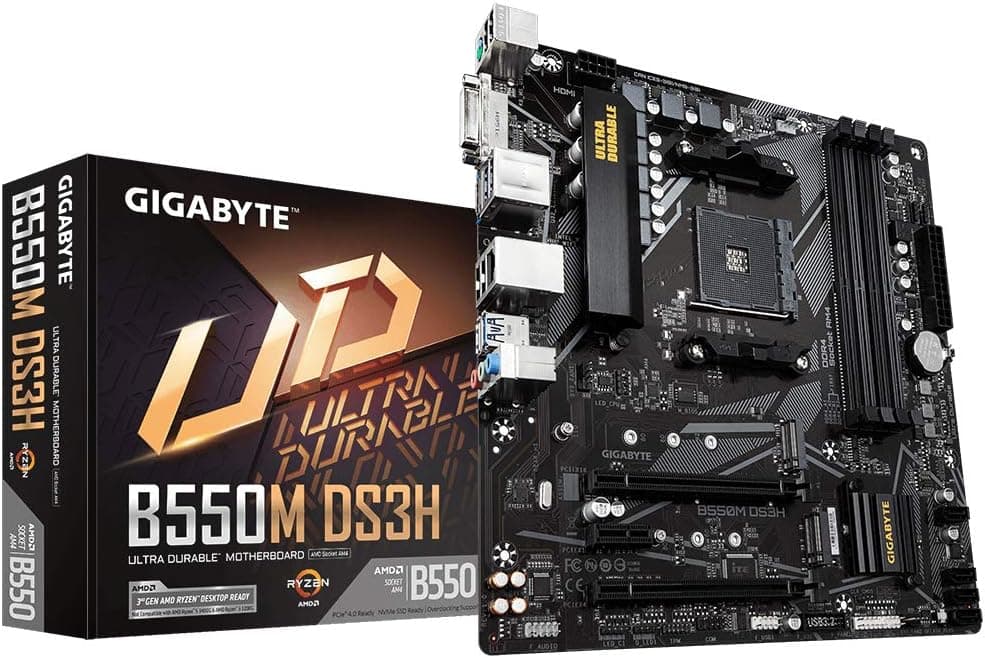 Gigabyte B550M DS3H Micro-ATX Motherboard | AMD Ryzen 5000 Series AM4 Support | 5+3 Phase VRM | Up to 4733MHz DDR4 (OC) | Dual M.2 | GbE LAN | USB 3.2 Gen1