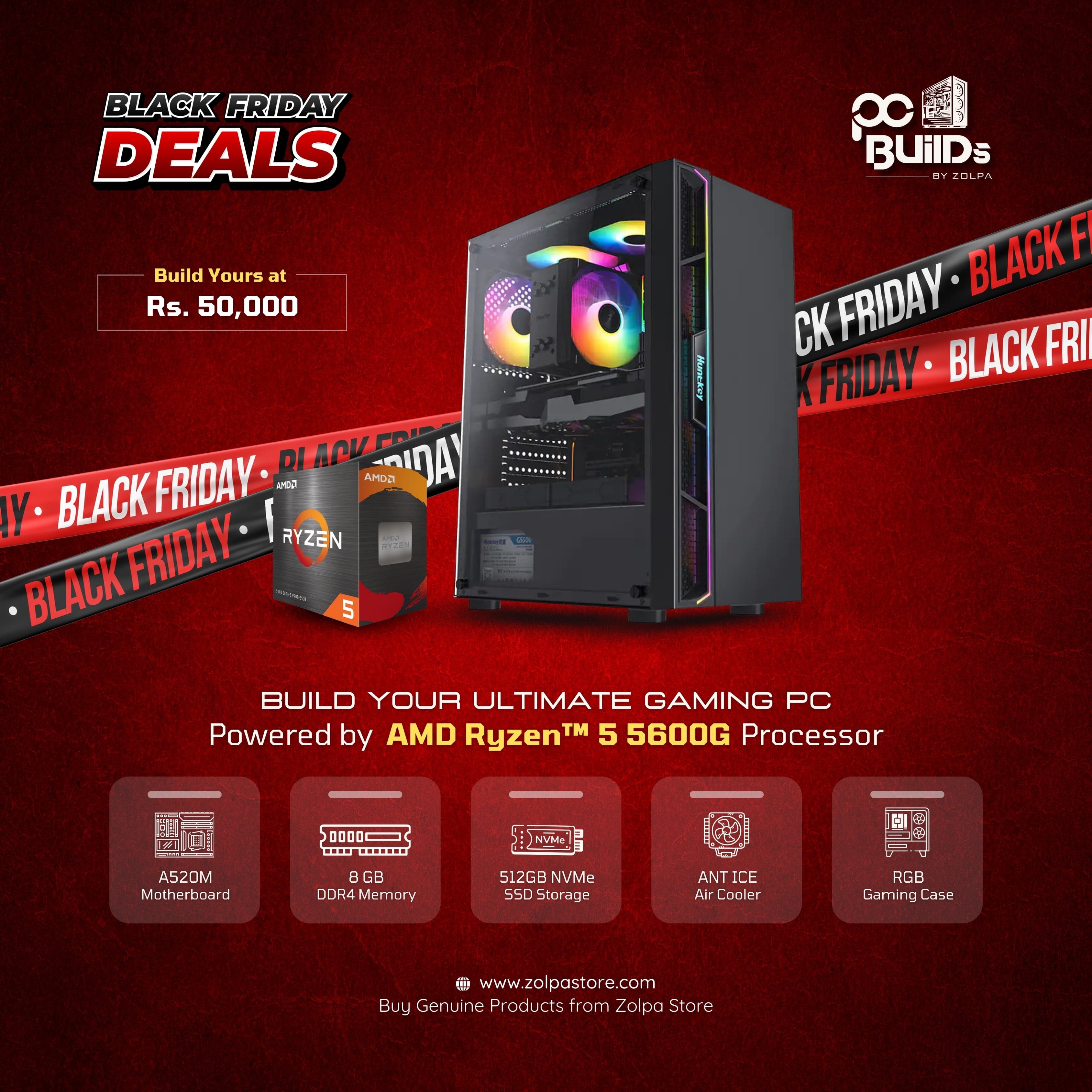 Gaming PC Build | AMD Ryzen 5 5500G Processor | A520M Motherboard | 8GB DDR4 RAM | 512GB NVMe SSD | Ant ICE Air Cooler | RGB Gaming Case