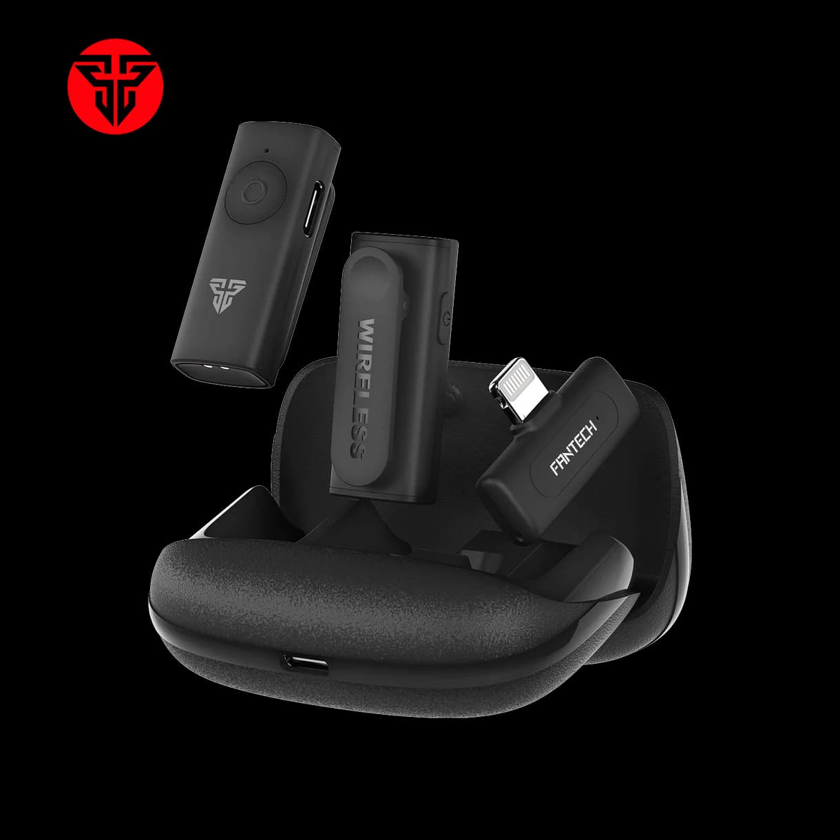 FANTECH LEVIOSA AIR WMV21L Lightning Dual Wireless Microphone | Crystal Clear Audio with Noise Reduction | Upto 16 Hr Working Time | 10m Wireless Range | Includes 2 Mics + 1 Receiver | Compatible with iPhone, iPad, iPod Touch