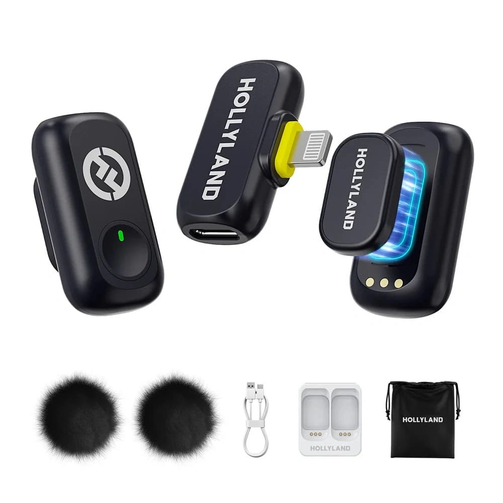 Hollyland Lark A1 Mini Duo Lightning Connector | 2-Person Wireless Microphone System | 48kHz Audio Quality | Up to 150m Range | 8-Hour Transmitter Battery Life | Intelligent DSP Noise Reduction