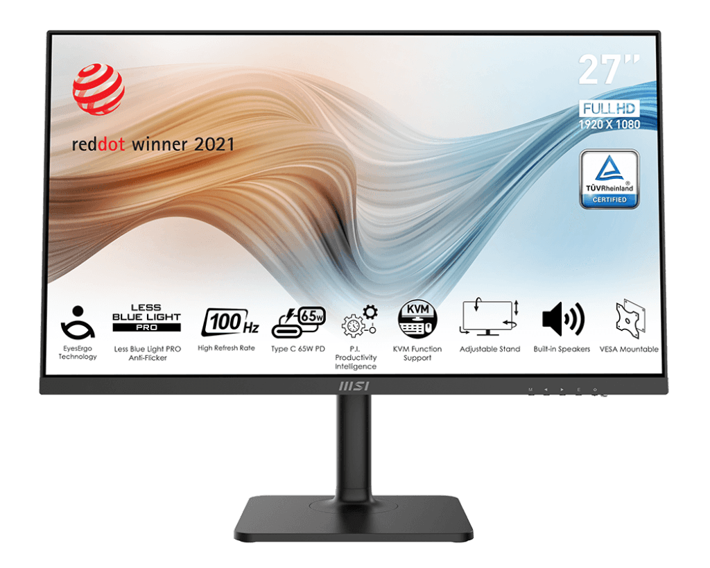 MSI Modern MD272XP 27" FHD IPS Monitor (1920 x 1080 | 100Hz | 108% sRGB | Type-C, HDMI, DisplayPort | Pivot & Height Adjustable Stand | Dual 3W Speakers | 16.7M Colors | 1-Year Warranty)