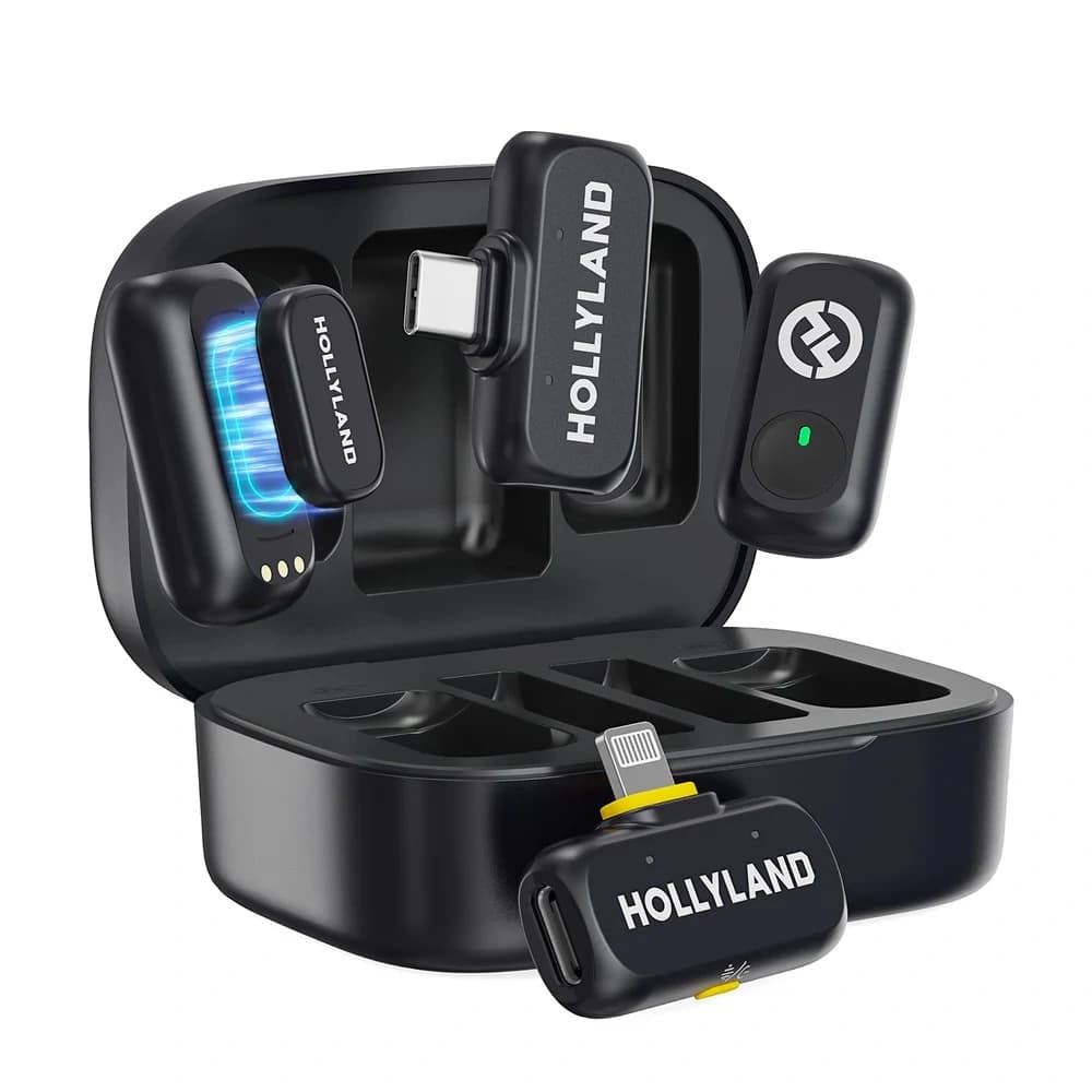 Hollyland Lark A1 Combo | 2-Person Wireless Microphone System with USB-C & Lightning Connectors | 48kHz / 16-bit Audio Quality | Up to 150m Range | 8-Hour Transmitter Battery Life | Smart DSP Noise Reduction