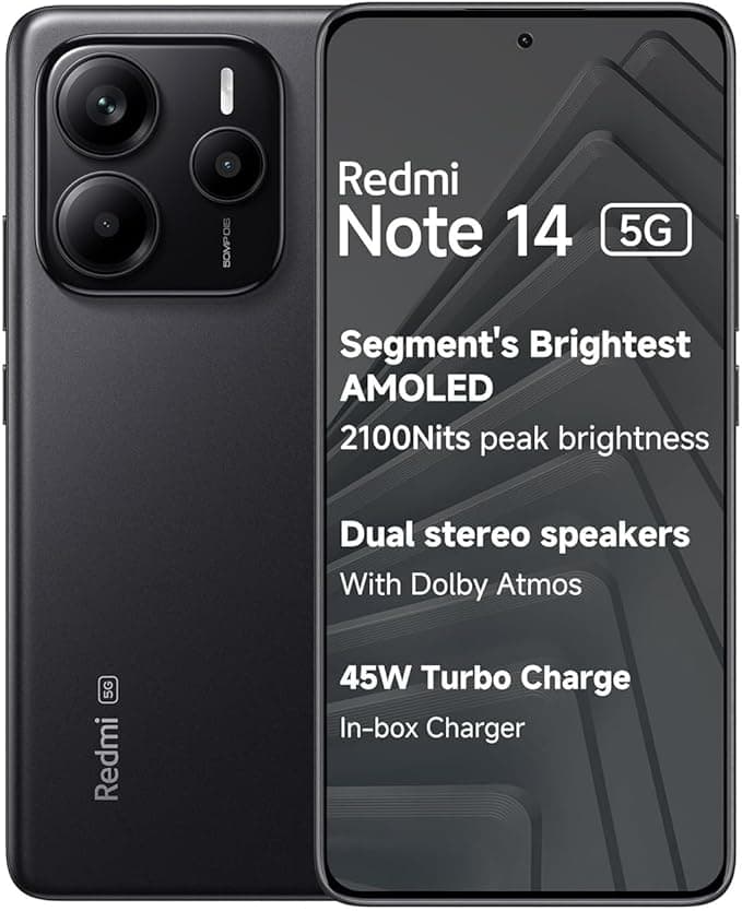Redmi Note 14 5G Smartphone | 6.67" FHD+ OLED Display | 12GB RAM + 512GB Storage | Side-Mounted Fingerprint & AI Face Unlock