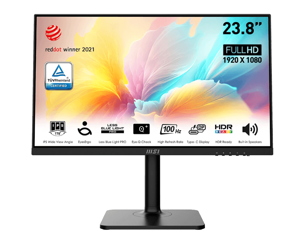 MSI Modern MD2412PW 24" FHD IPS Monitor (1920 x 1080 | 100Hz Refresh Rate | 114% sRGB | HDMI 1.4 & Type-C | Pivot & Height Adjustable Stand | Dual 3W Speakers | 8-bit Color | 1-Year Warranty)