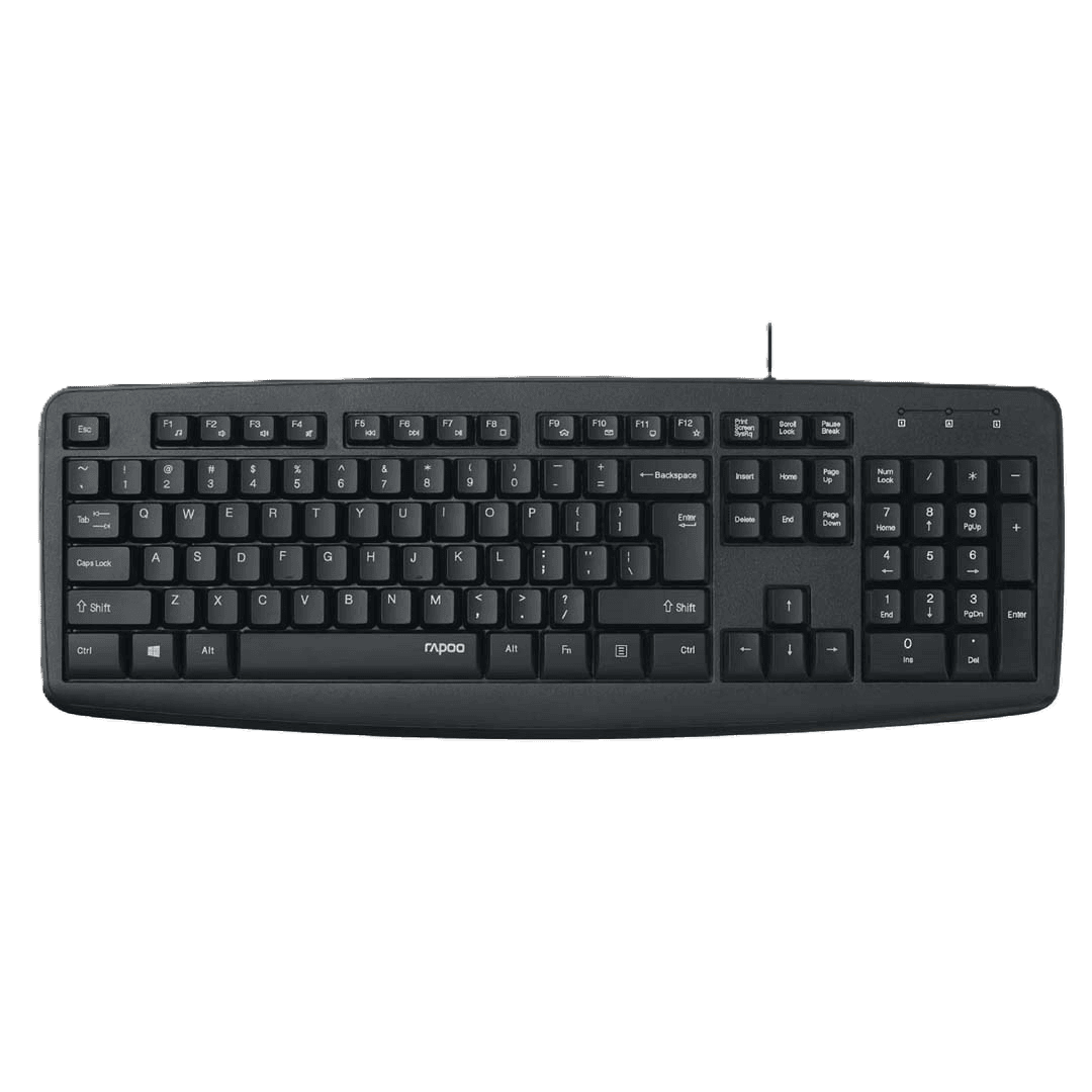 Rapoo NK2600 Wired Keyboard | Spill-Resistant Design | Durable Laser-Carved Keycaps | Multimedia Hotkeys
