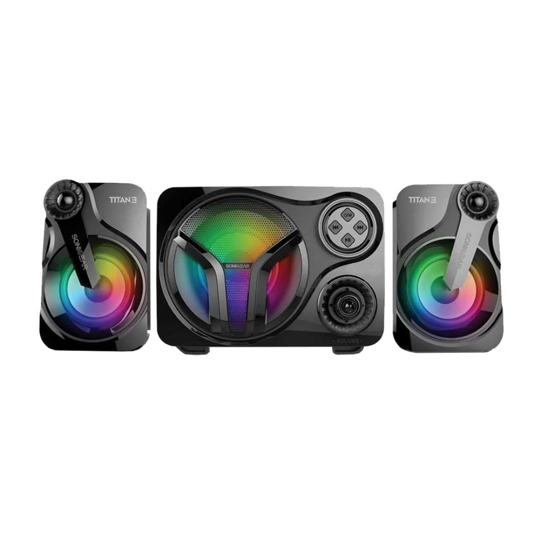 SonicGear Titan 3 BTMI Wireless Bluetooth Speaker | 24W Max Output (12W RMS) | Dedicated 3.5" Subwoofer + Dual 2.5" Satellite Drivers | Dynamic 7-Color Pulsating LED | Bluetooth 4.2, USB Drive | Compact for PC/Laptop & Outdoor Use