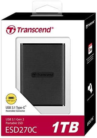 Transcend ESD270C 1TB External SSD | USB 3.1 Gen 2 | 520MB/s Read, 460MB/s Write | 3D NAND Flash | Ultra-Slim Credit-Card Size | USB-C & USB-A Cables Included