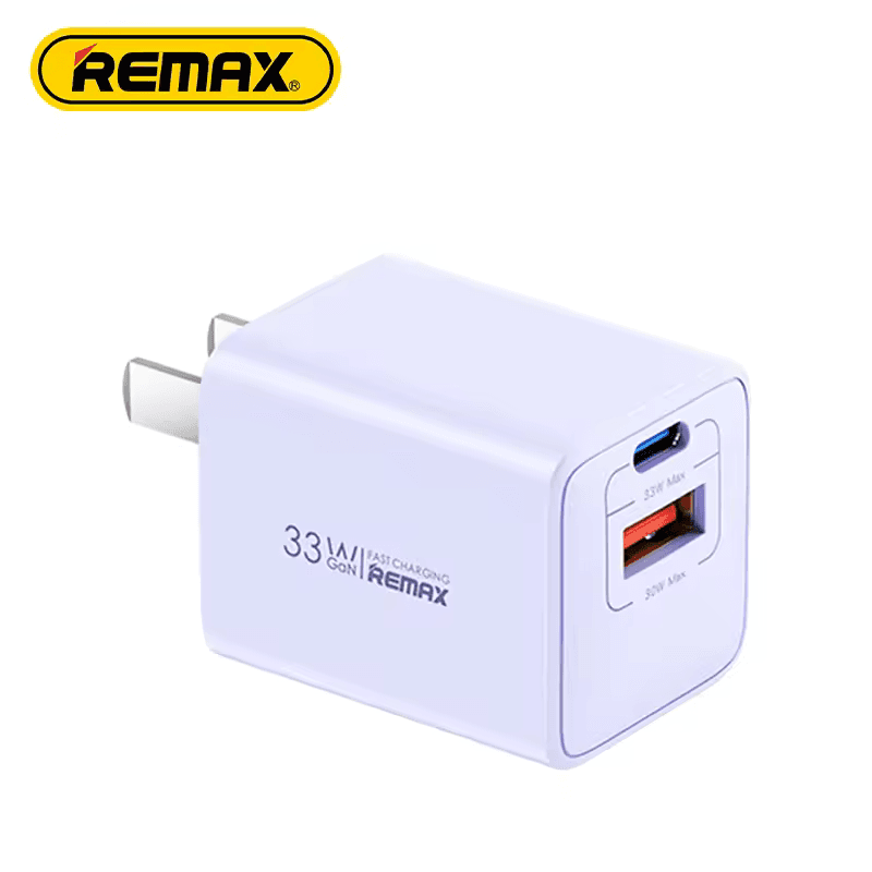 REMAX RP-U26 33W GaN PD+QC Fast Charger |  USB & Type-C Port | 33W Max Output | Compatible with iPhone & Android | Compact, Portable & Travel-Friendly Design