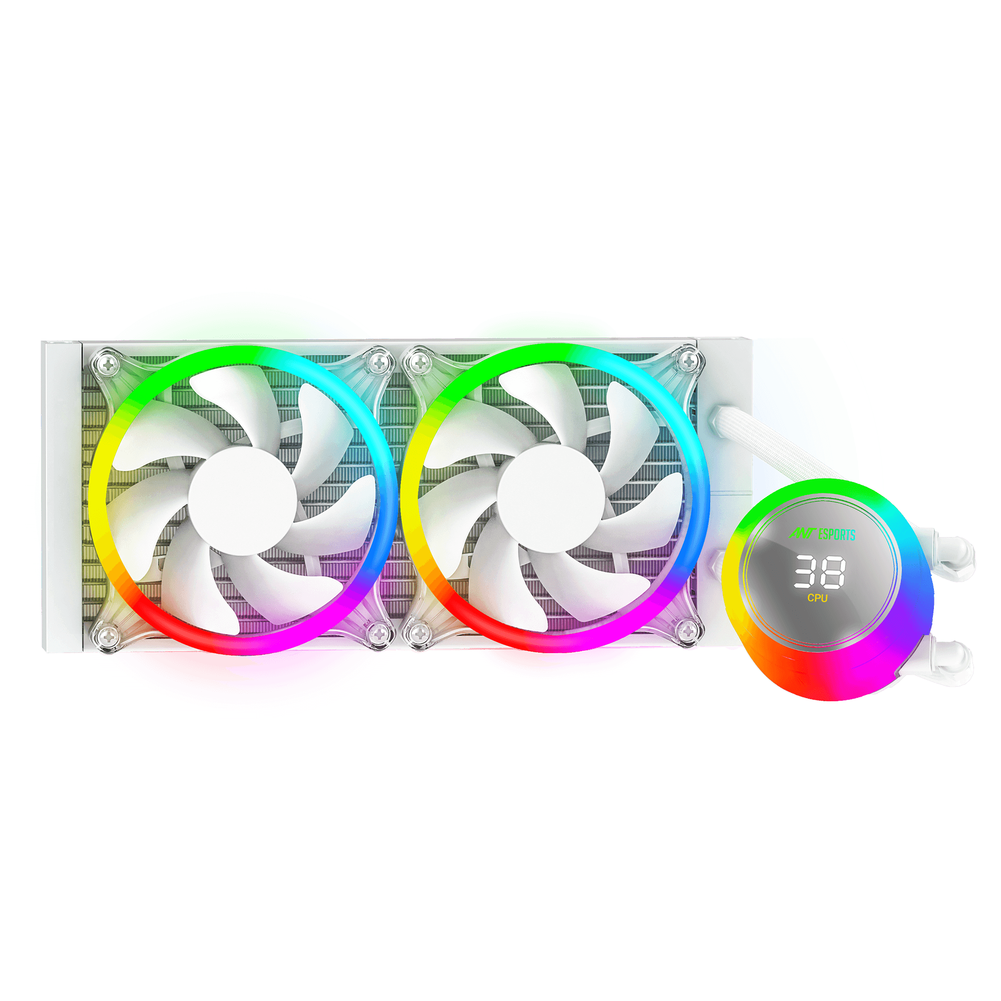 Ant Esports ICE Chroma 240 ARGB – 240mm Liquid CPU Cooler (White & Black) | ARGB Lighting & Temp Display | Intel & AMD Support | Anti-Leak Tubing