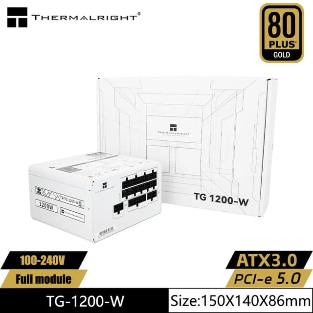 Thermalright Toughpower | Fully Modular Power Supply | PCIe Gen 5.0 Ready | 80+ Gold Certified | Includes 12VHPWR Cable | White | Black