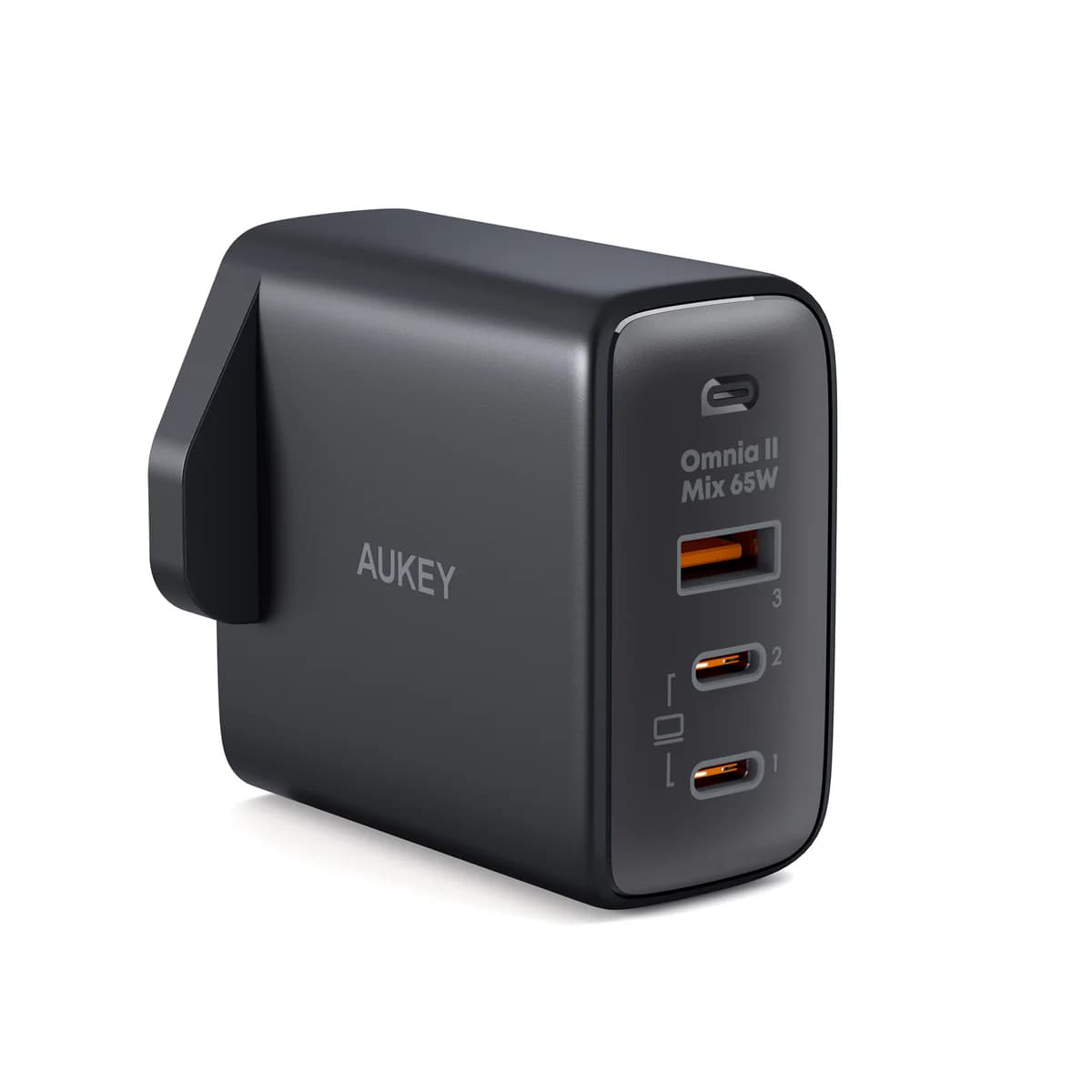 AUKEY PA-B6T | 65W GaN Wall Charger | 2x Type-C + 1x USB Ports | Universal Fast Charging | Compact GaN Design | Multi-Device Support | High-Efficiency Power Delivery
