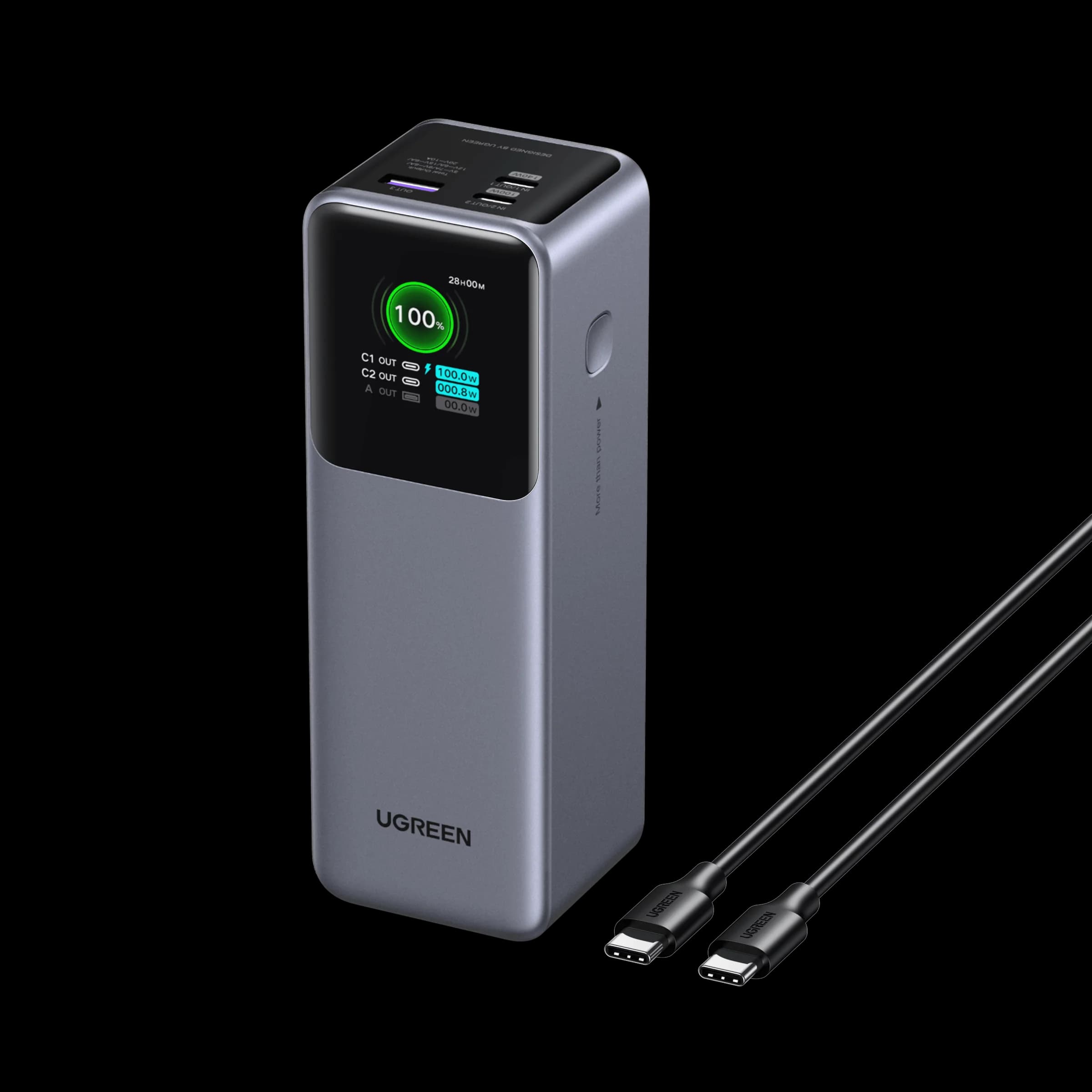 UGREEN Nexode Power Bank 25000mAh 200W Portable Charger | 90Wh PD 3.1 Fast Charging Battery Pack with 3 USB-C Ports | TFT Smart Display | Compatible with MacBook Pro/Air, iPad, iPhone 16, Samsung S24, Dell, HP & More