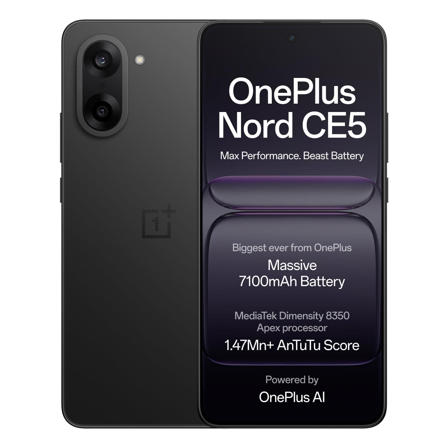 OnePlus Nord CE 5 | 6.77" 120Hz AMOLED Display | Mediatek Dimensity 8350 Apex Chipset | 8GB RAM + 256GB Storage | 50MP Dual Camera | 7100mAh Battery | IP65 Splash Resistance | Fingerprint & Face Unlock Security