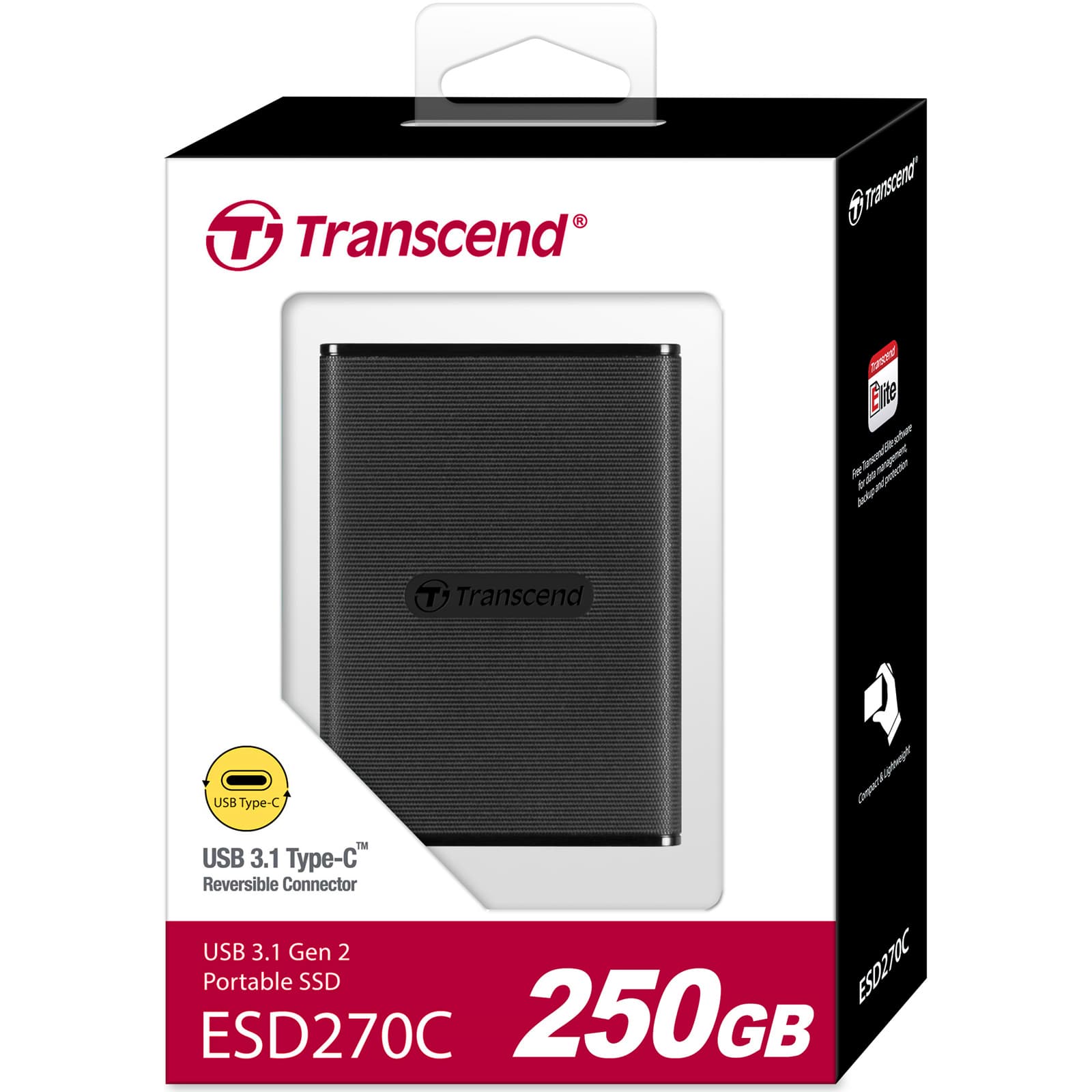 Transcend TS250GESD270C 250GB External SSD | ESD270C | USB 3.1 Gen 2 (10Gbps) Type-C to Type-C & Type-C to Type-A | High-Speed Read Up to 520 MB/s, Write Up to 460 MB/s | Portable & Durable Storage Solution