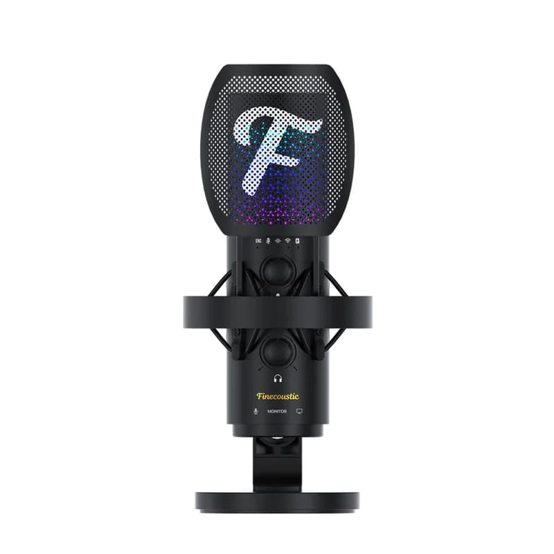 FANTECH Finecoustic Resono WFM1 USB & Wireless Condenser Microphone | 48kHz/24-Bit | 20Hz–20kHz Frequency Response | RGB Lighting with 12 Modes | 800mAh Battery, Up to 40H Battery Life | Compatible with PC, Laptop, Tablet & Smartphone (Type-C)
