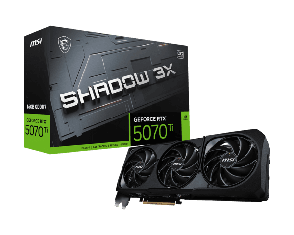 MSI Gaming RTX 5070 Ti Shadow 3X OC 16GB GDDR7, 256-bit, 2497 MHz, 3x DisplayPort 2.1a, HDMI 2.1b, Blackwell Architecture.